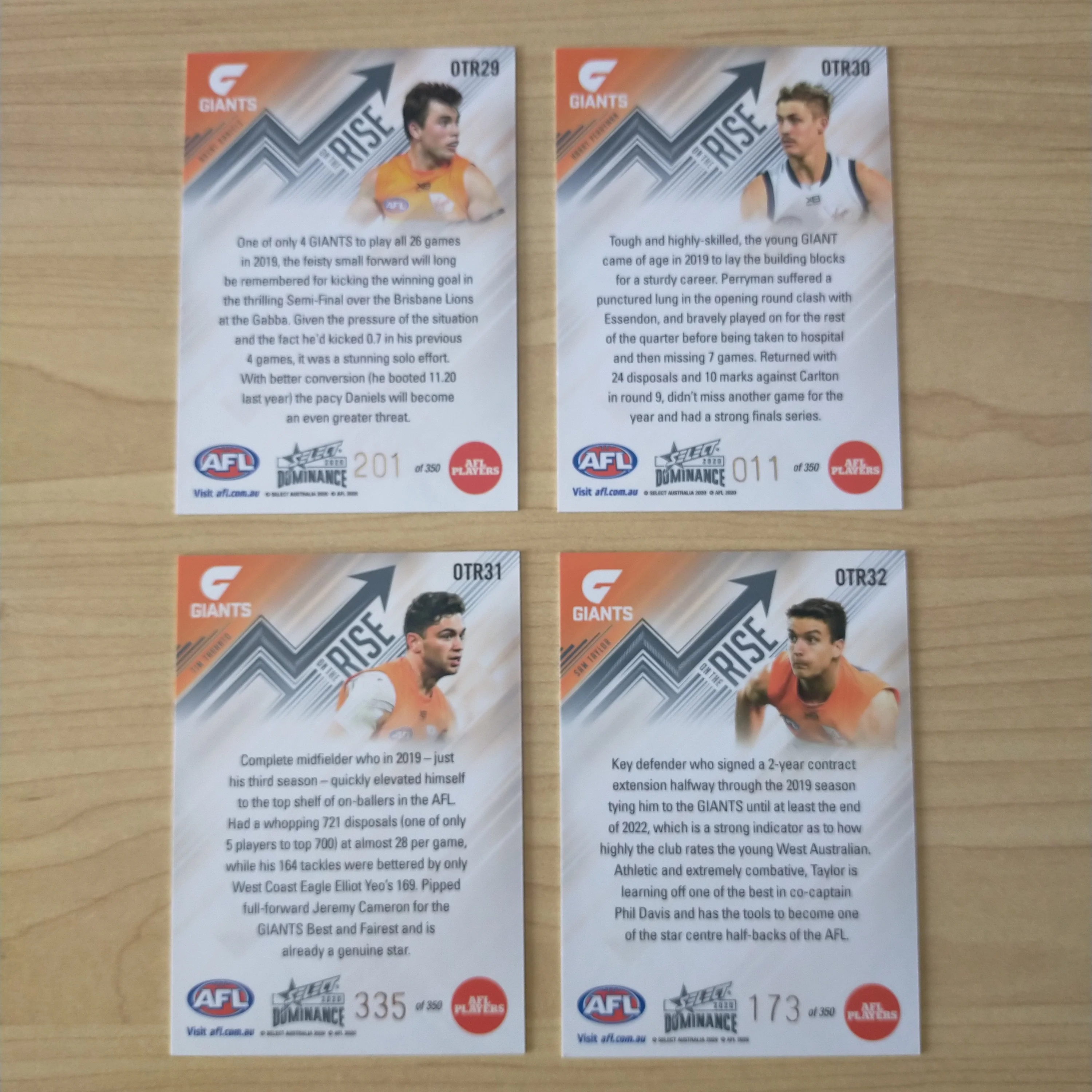2020 AFL Select Dominance On The Rise GWS Team Set of 4 Cards - Image 2