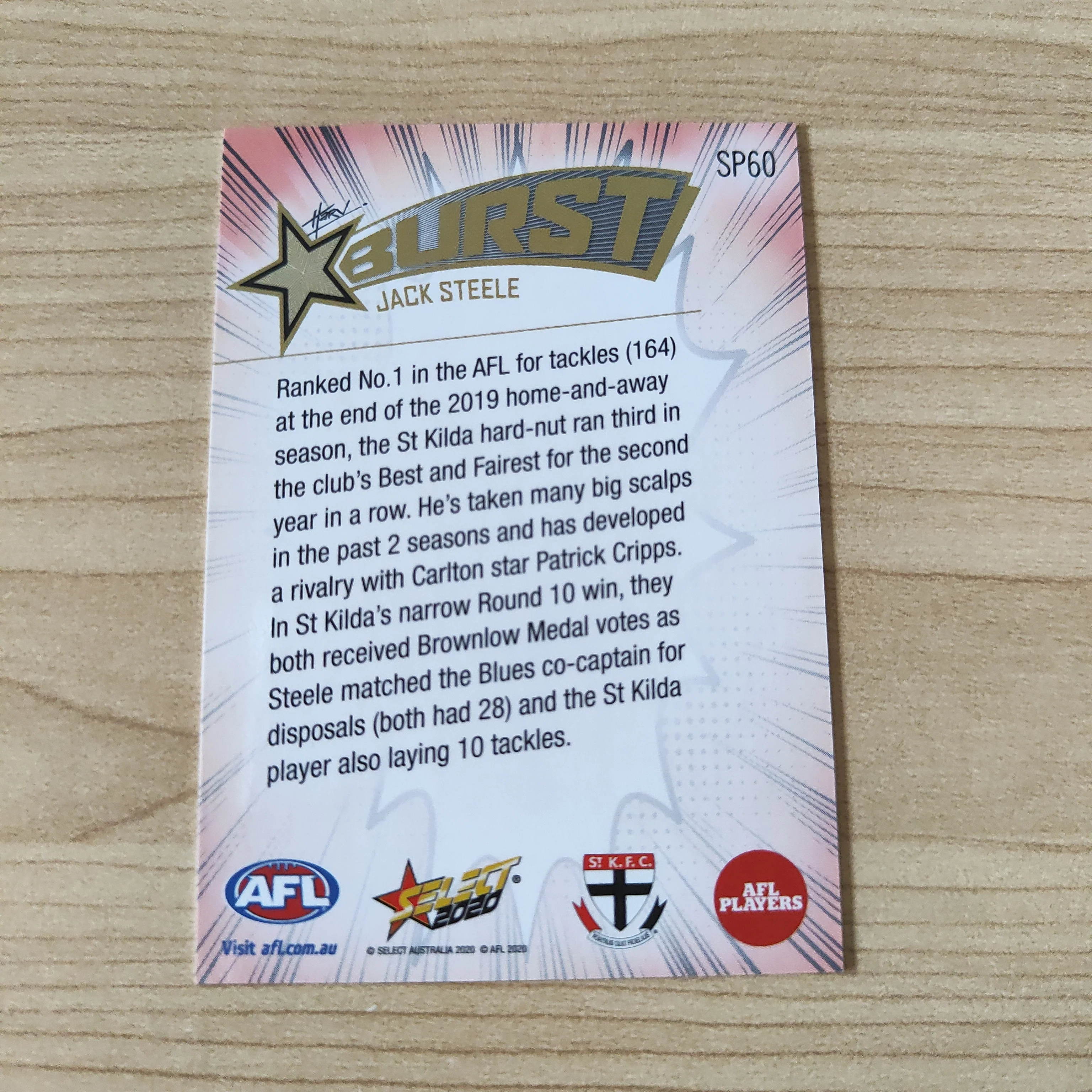 2020 Select Footy Stars Explosion Star Burst Jack Steele St Kilda - Image 2