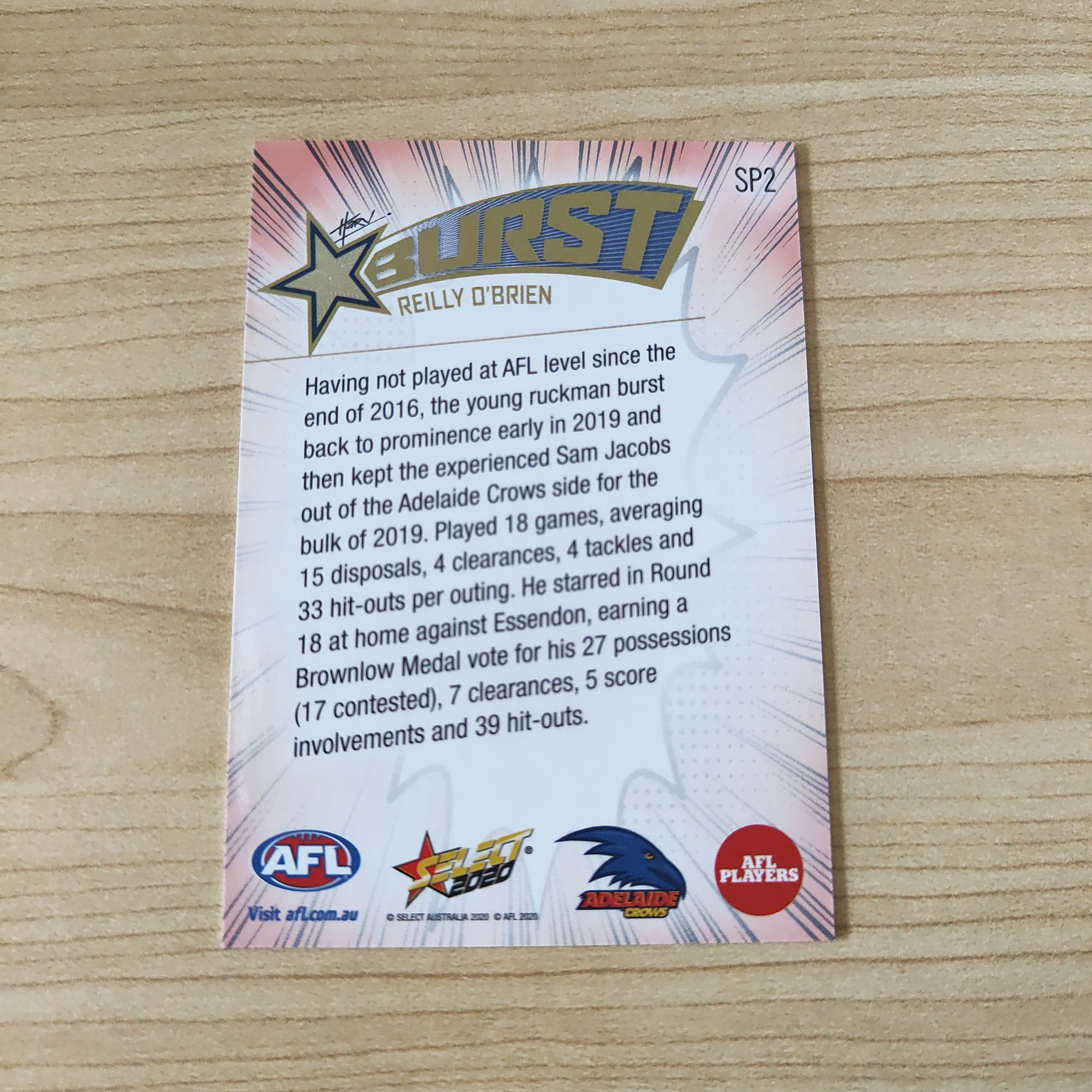 2020 Select Footy Stars Explosion Star Burst Reilly O'Brien Adelaide - Image 2
