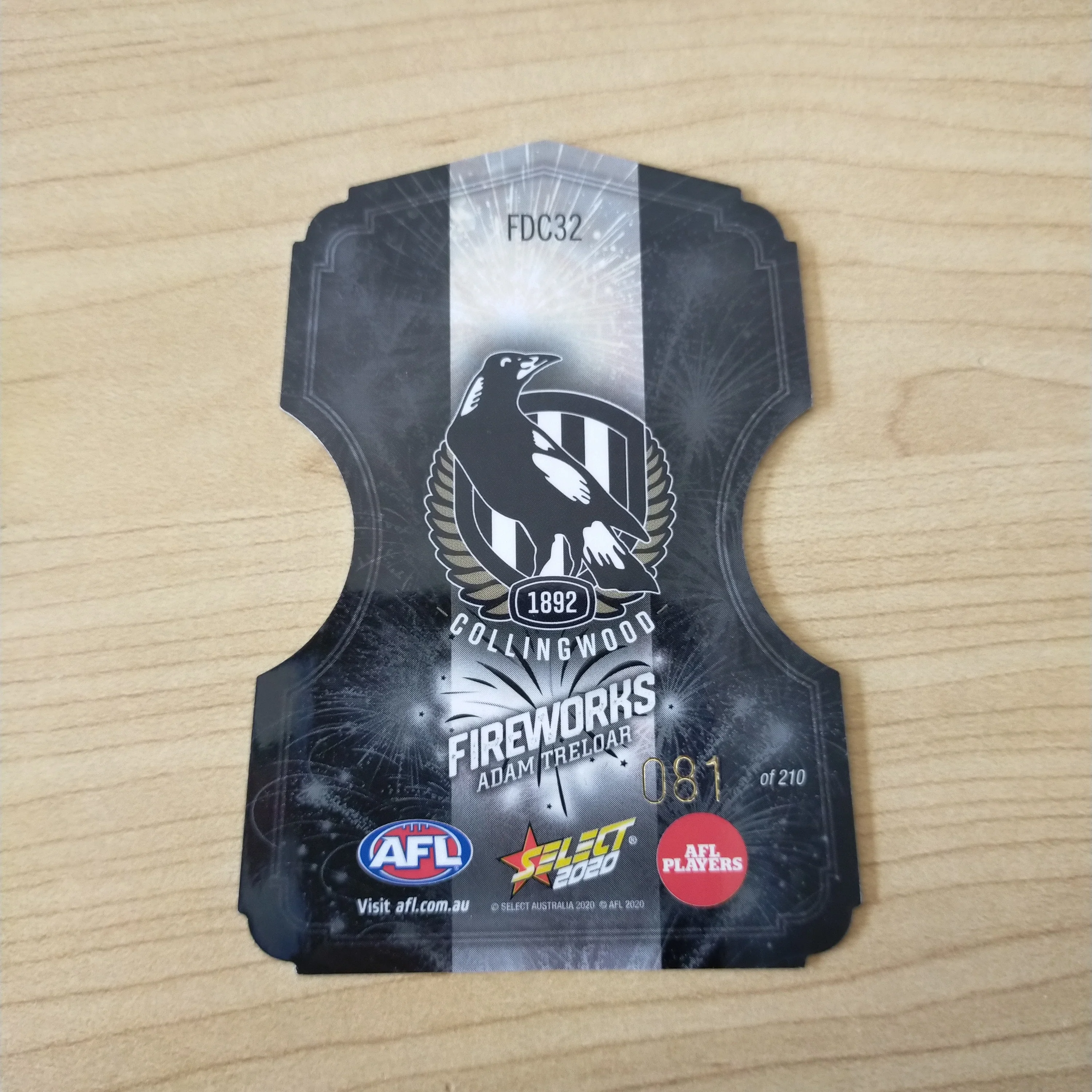 2020 Select Footy Stars Fireworks Adam Treloar Collingwood No. 081/210 - Image 2