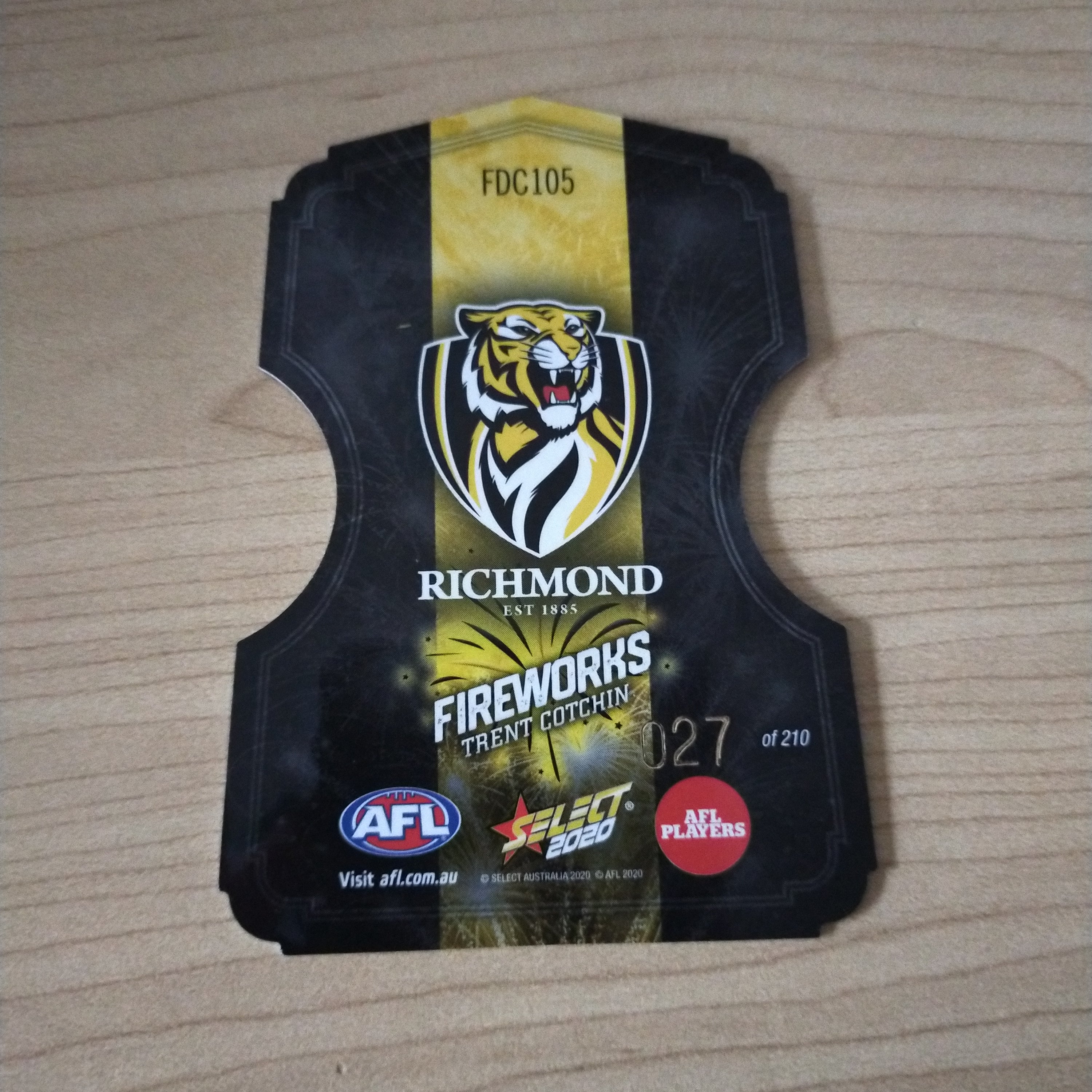 2020 Select Footy Stars Fireworks Trent Cotchin Richmond No. 027/210 - Image 2