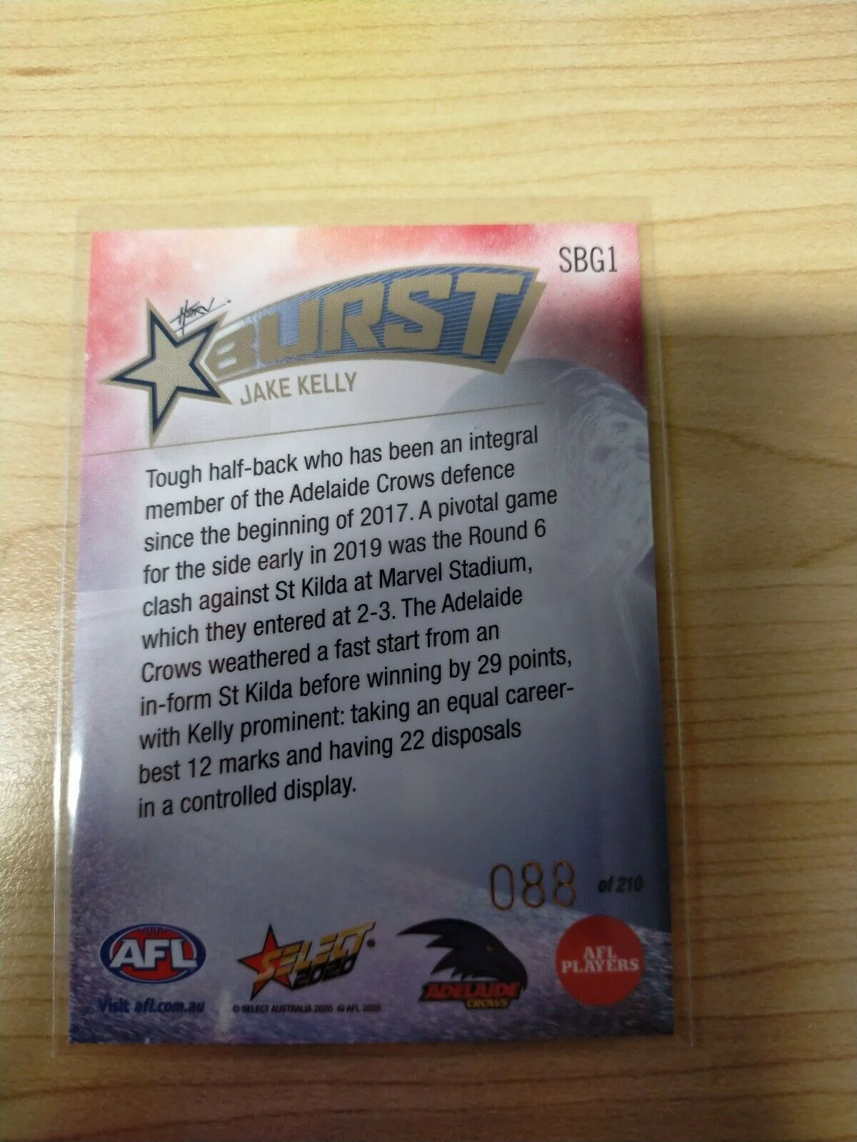2020 Select Footy Stars Galactic Starburst Adelaide Jake Kelly No.088/210 - Image 2