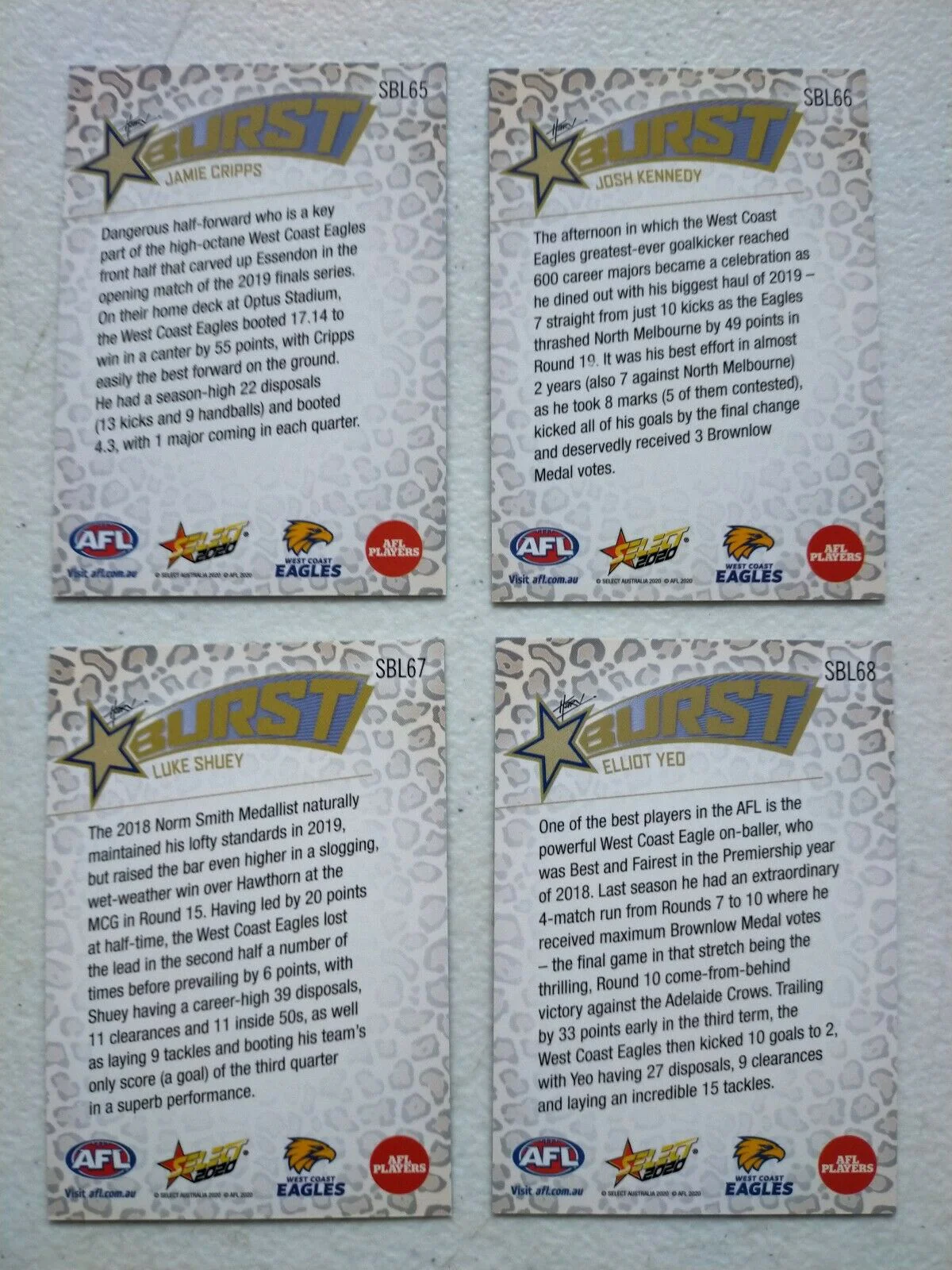 2020 Select Footy Stars Leopard Star Bursts West Coast Team Set - Image 2
