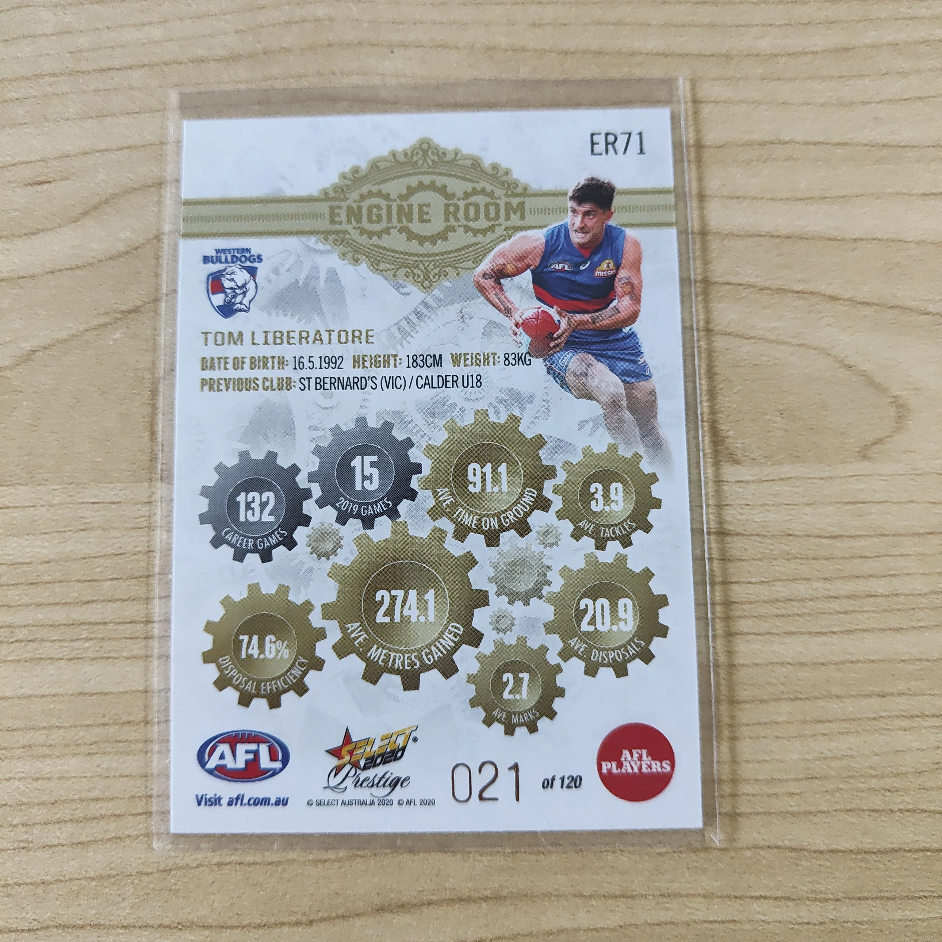 2020 Select Prestige Engine Room Tony Liberatore Western Bulldogs No.021/120 - Image 2