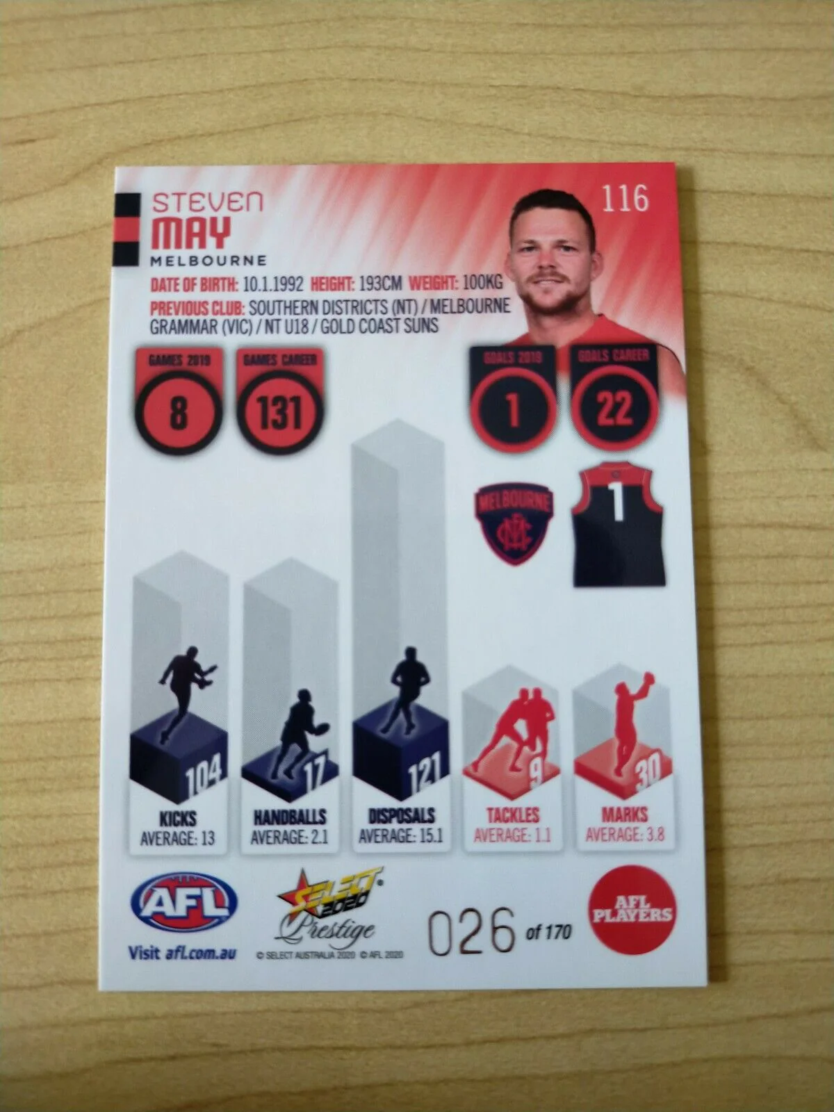 2020 Select Prestige Red Parallel Steven May Melbourne No. 026/170 - Image 2