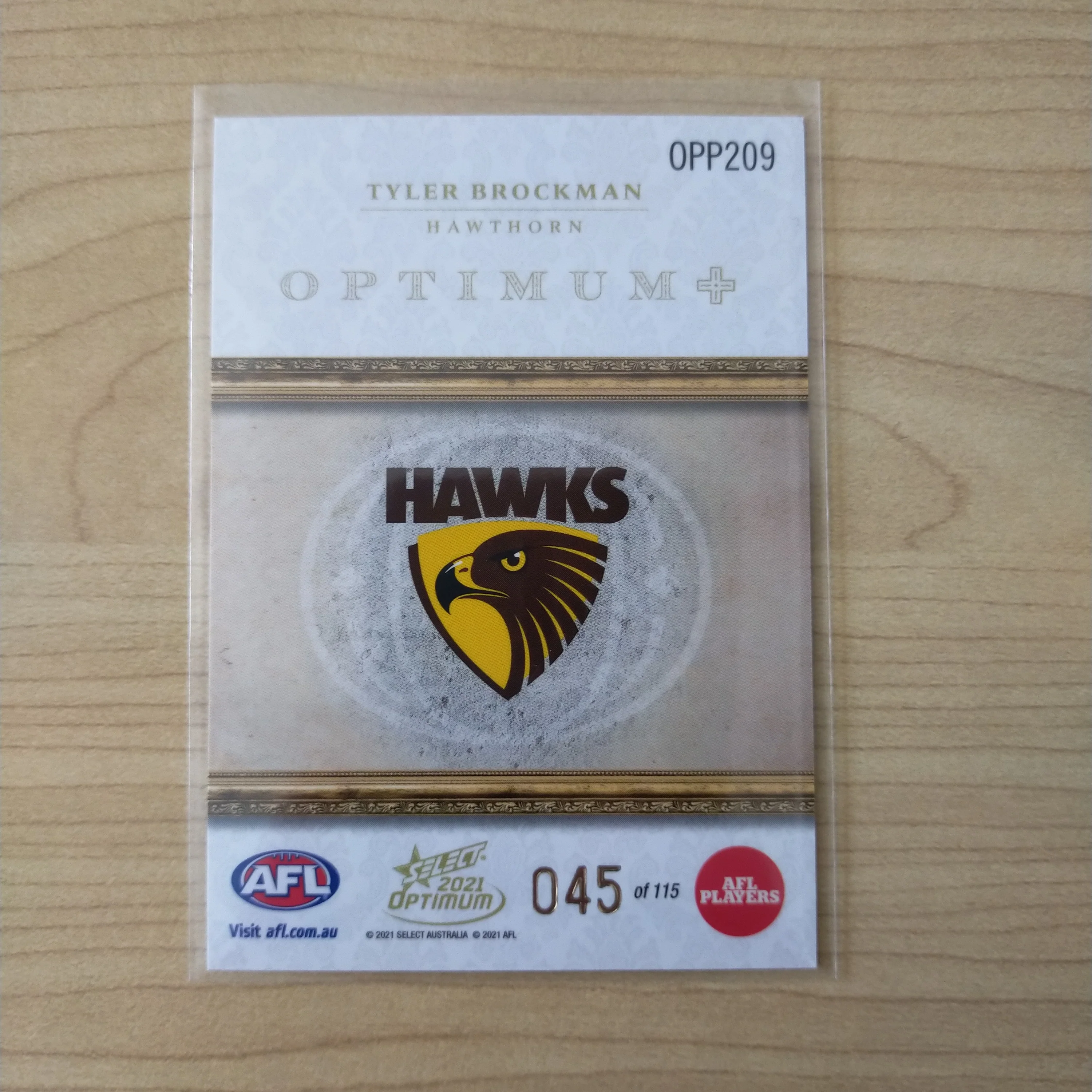 2021 AFL Optimum Plus Parallel Rookie Card Tyler Brockman Hawthorn No.045/115 - Image 2