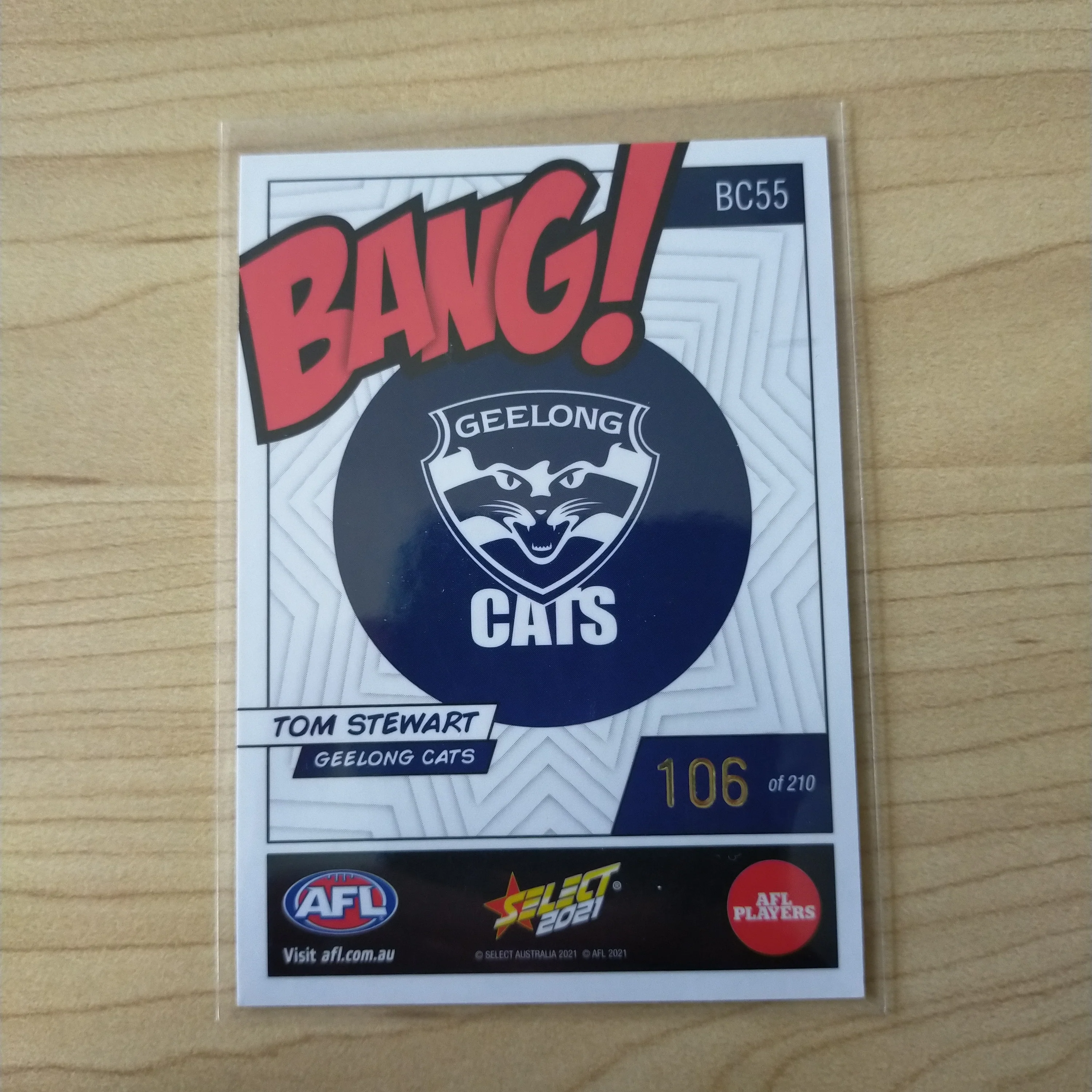 2021 AFL Select Footy Stars Bang Card Tom Stewart Geelong No.106/210 - Image 2