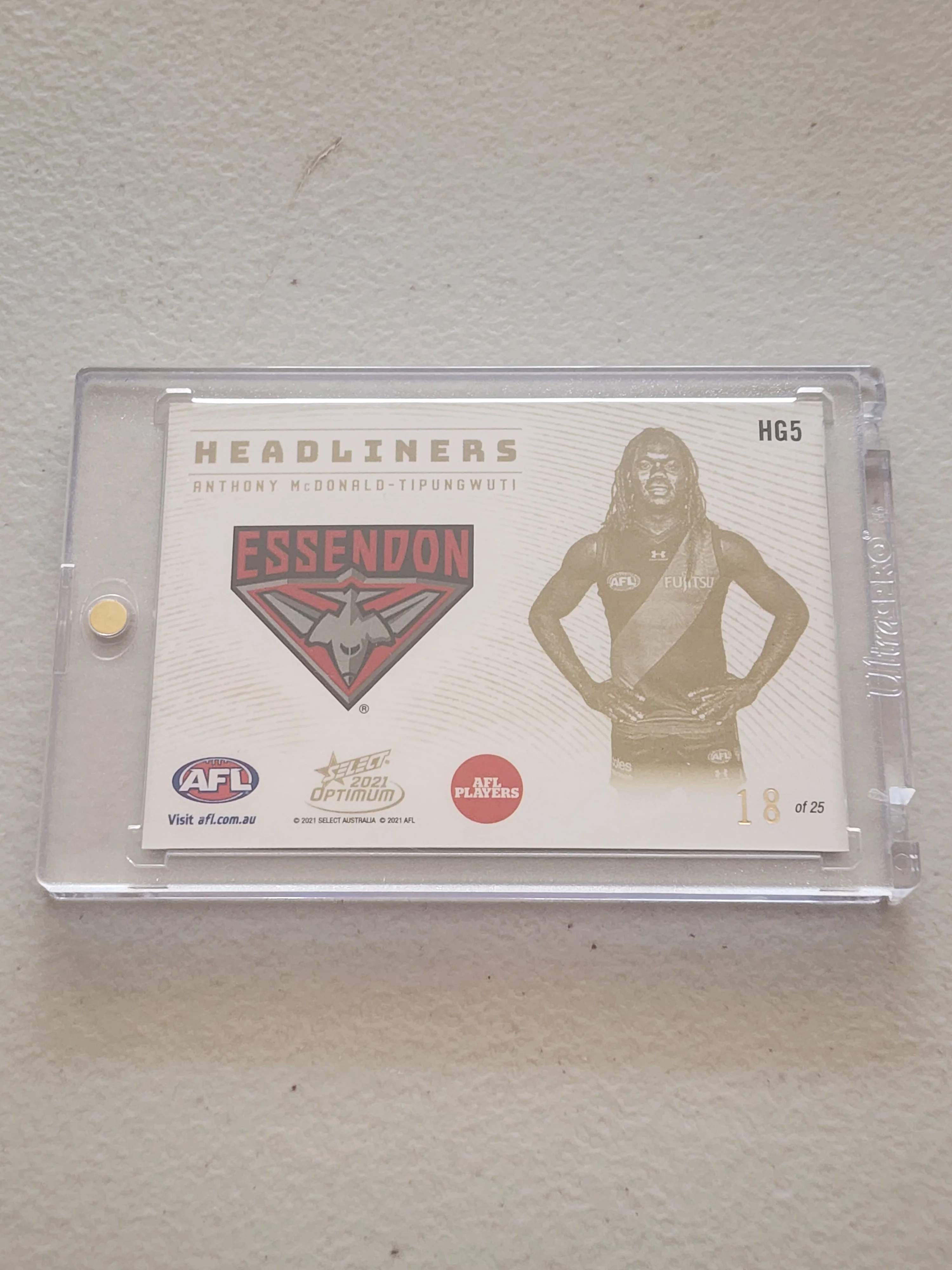 2021 AFL Select Optimum Headliners Anthony McDonald-Tipungwuti Essendon 18/25 HG5 - Image 2
