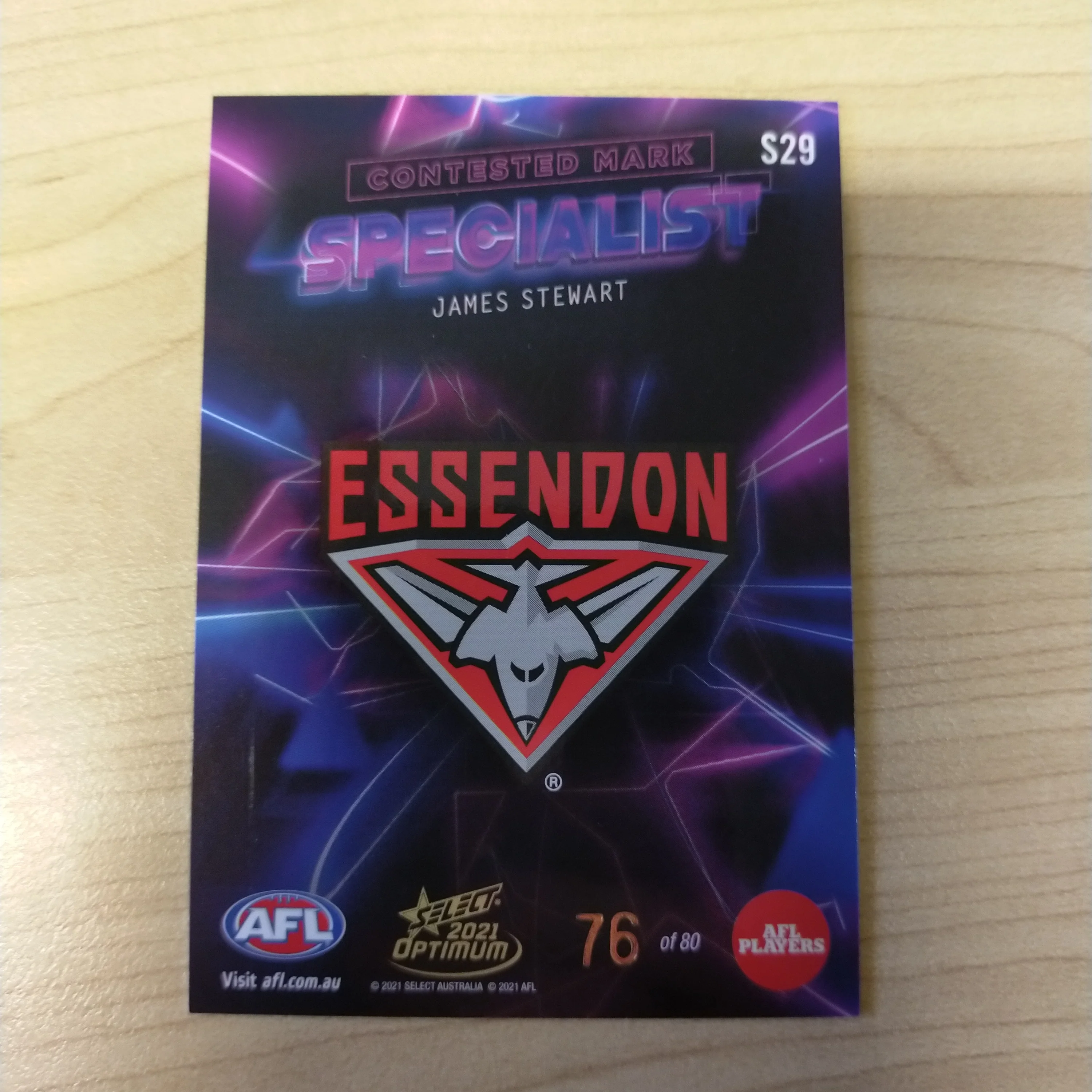 2021 AFL Select Optimum Specialist James Stewart Essendon No.76/80 - Image 2