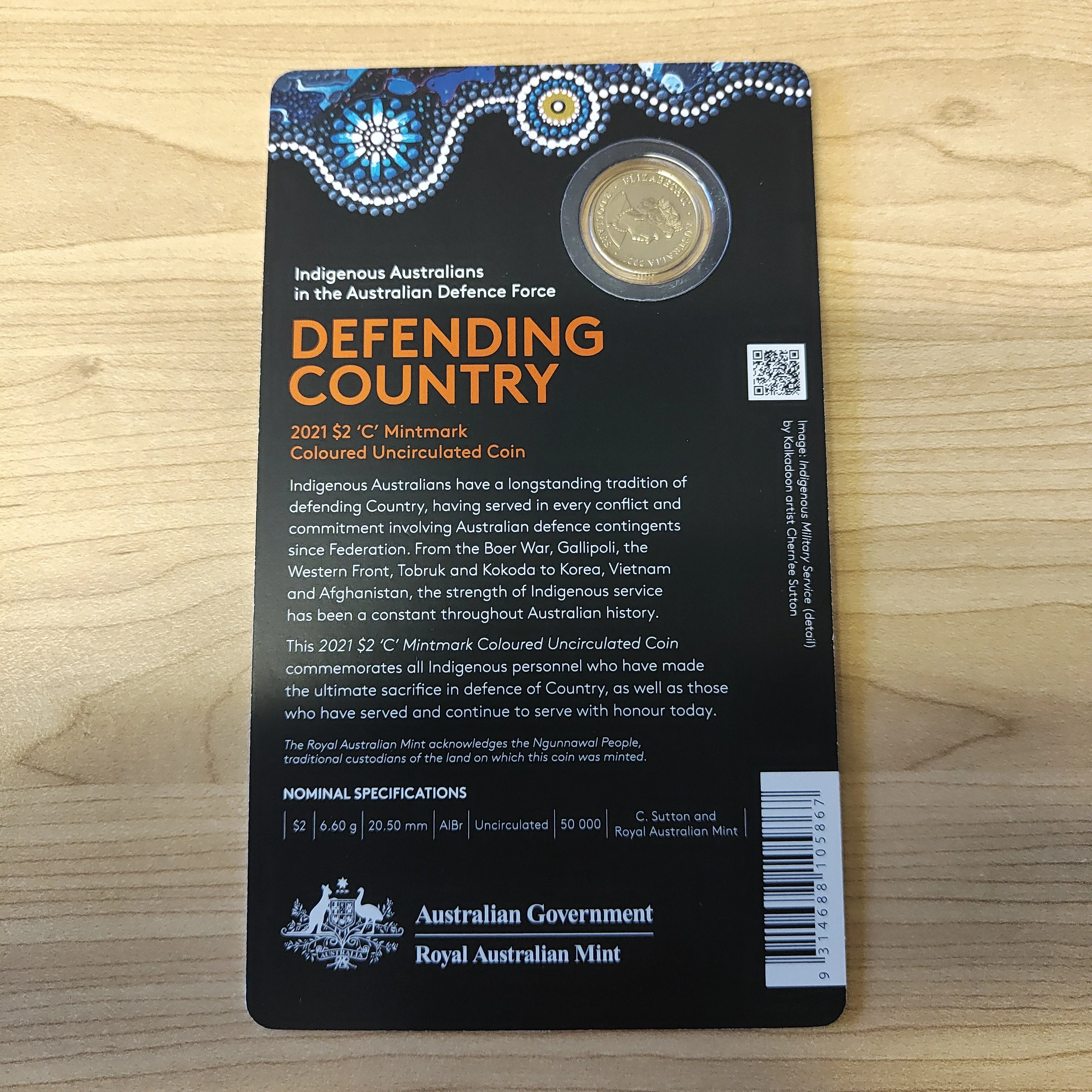 2021 Australia $2 Defending Country Indigenous Military Service C Mintmark Coloured Coin - Image 2