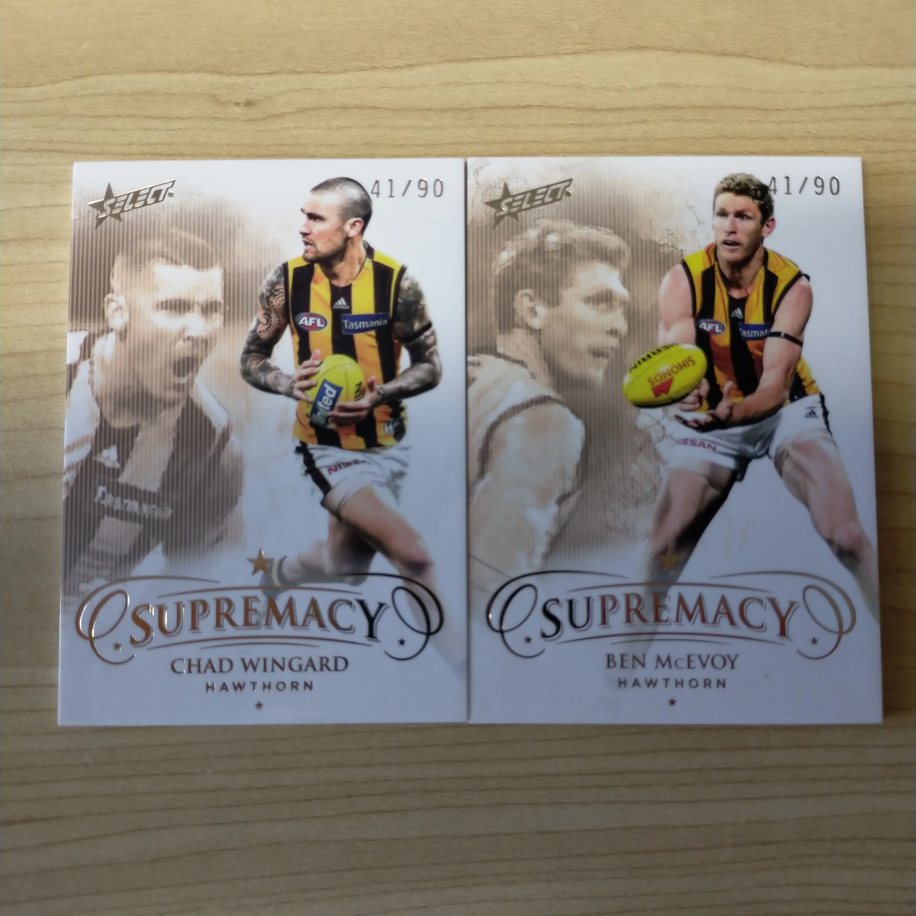 2021 Select Supremacy Gold Base Card Chad Wingard and Ben McEvoy Matching Numbers 41/90