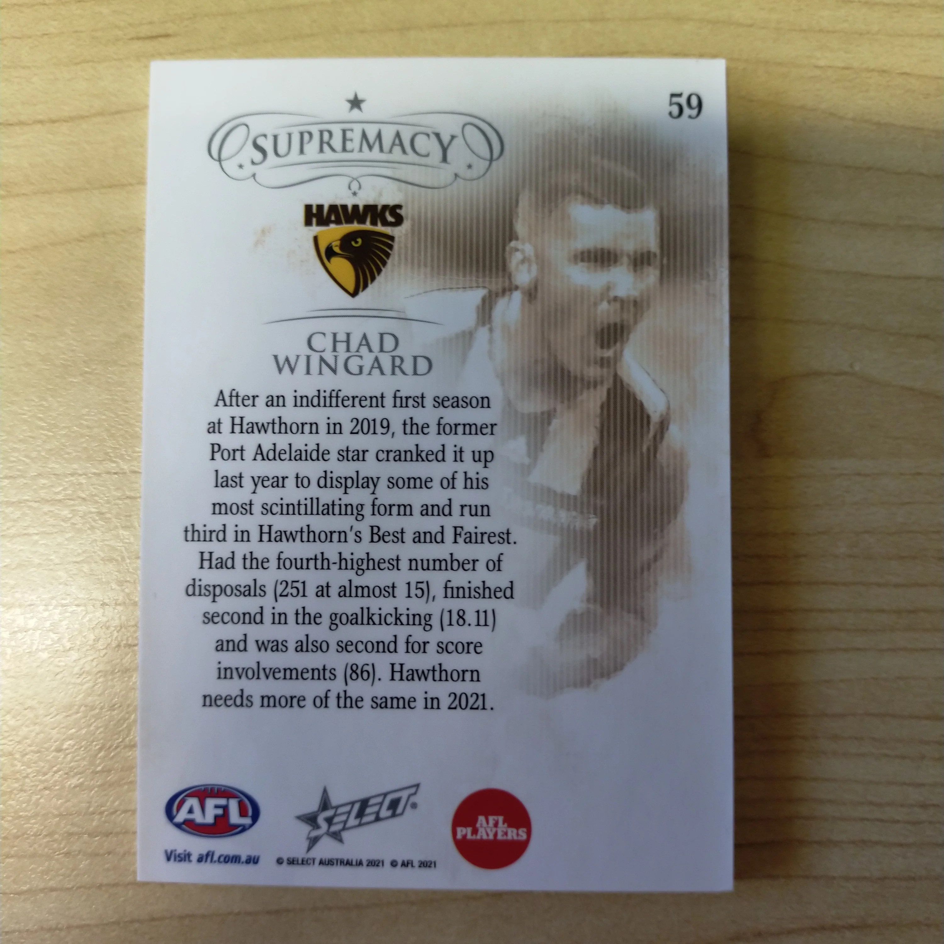 2021 Select Supremacy Gold Base Card Chad Wingard and Ben McEvoy Matching Numbers 41/90 - Image 3