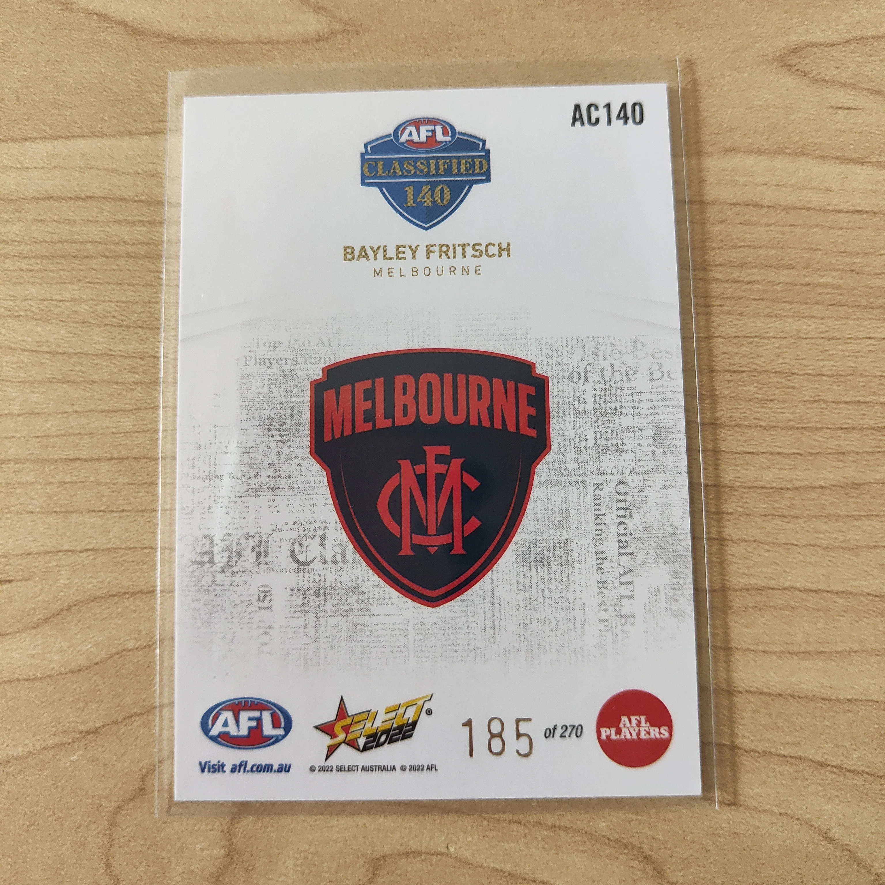 2022 AFL Footy Stars AFL Classified Bayley Fritsch Melbourne 185/270 - Image 2