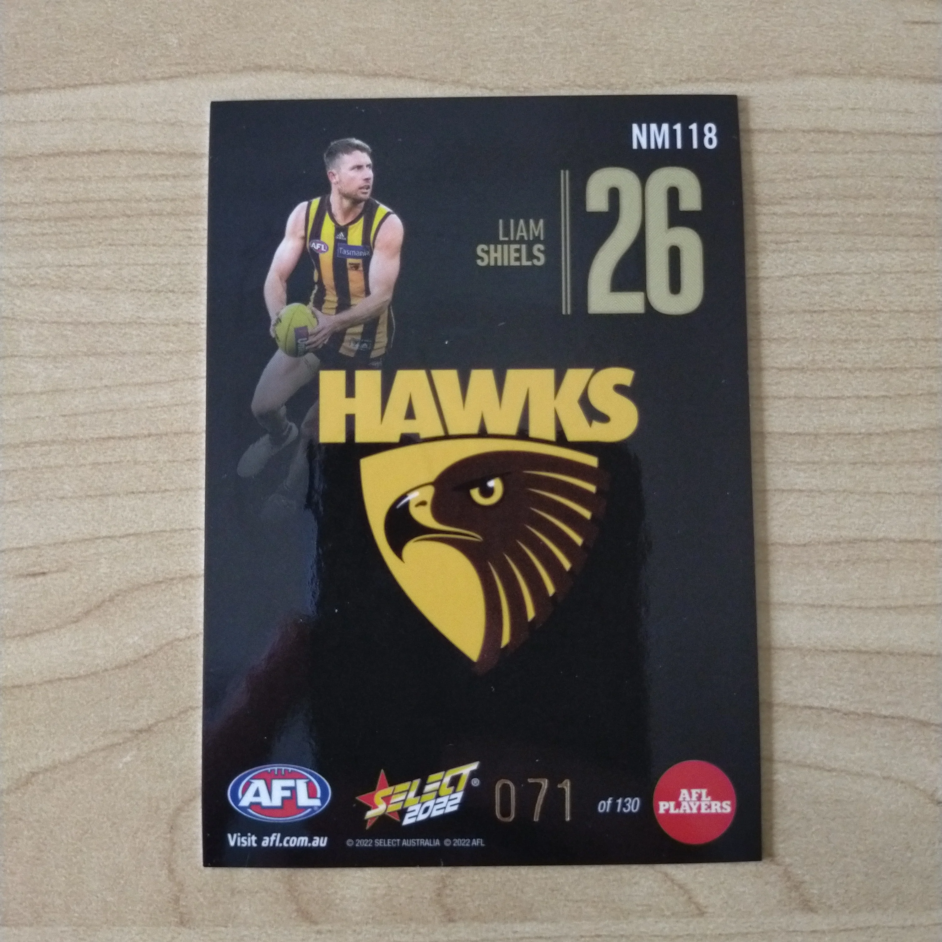 2022 AFL Footy Stars Numbers Midnight Liam Shiels Hawthorn 071/130 - Image 2
