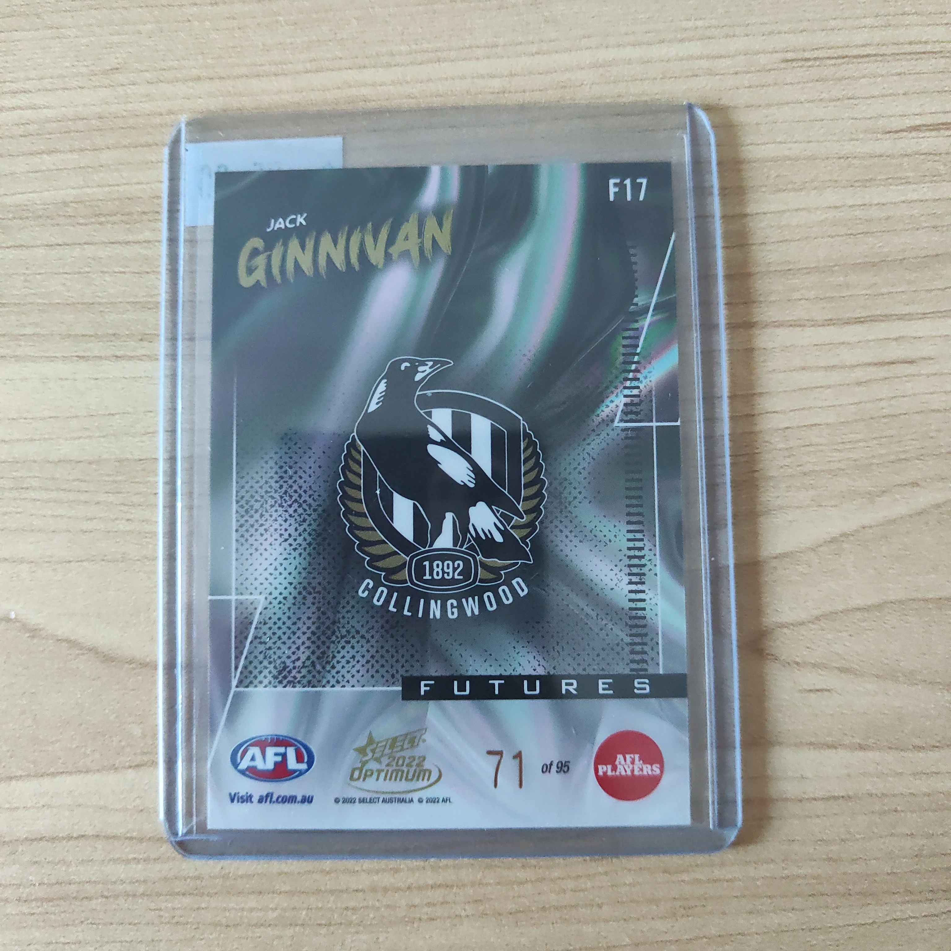 2022 AFL Select Optimum Futures Jack Ginnivan Collingwood No. 71/95 - Image 2