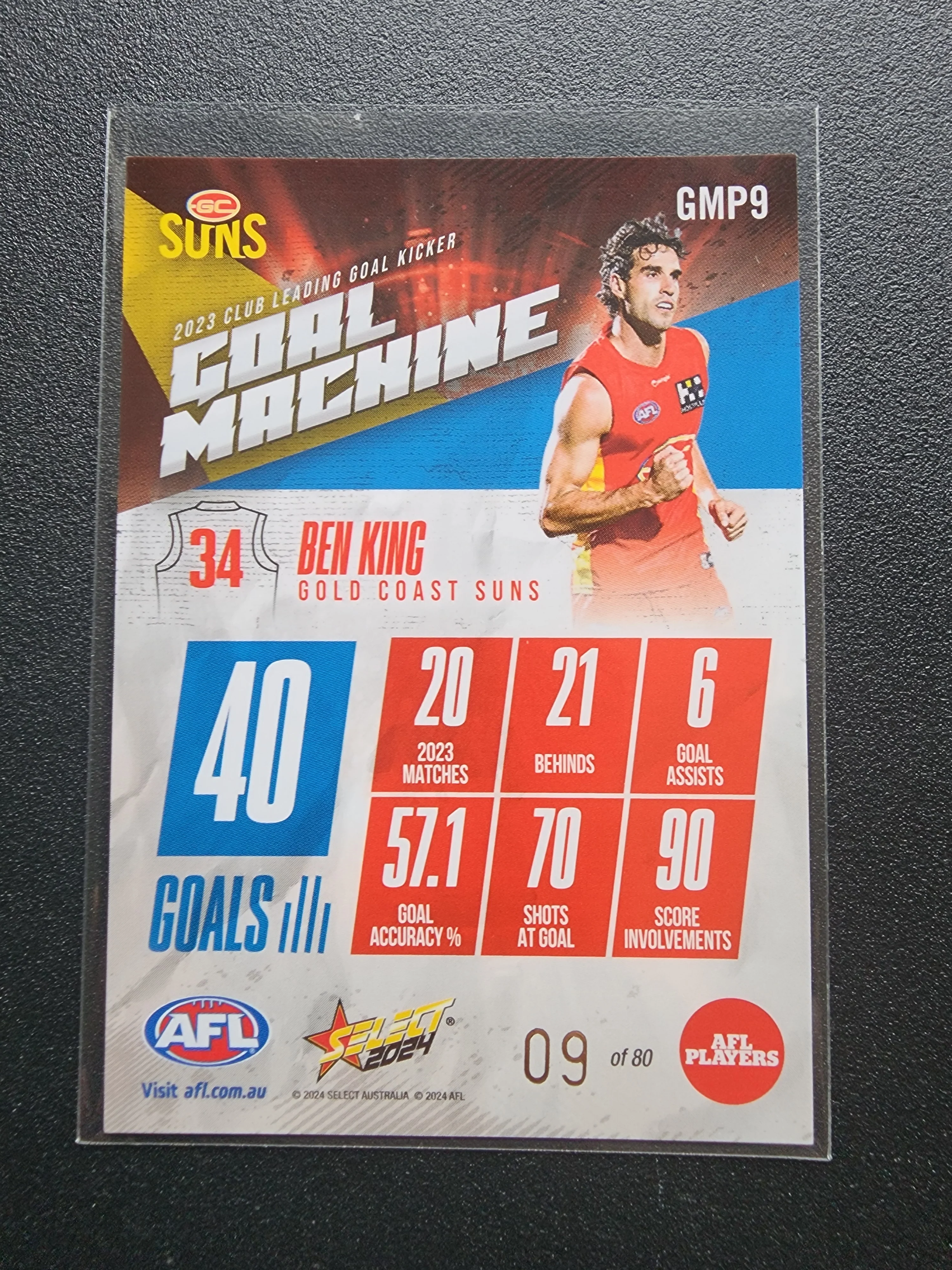 2024 AFL Select Goal Machine Ben King Gold Coast LOW 9/80 - Image 2