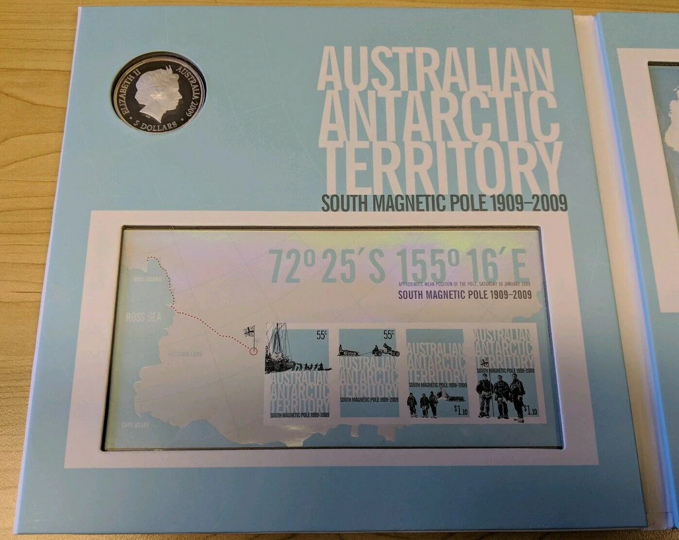 Australia AAT Antarctic 2009 Perth Mint $5 South Magnetic Pole Silver coin, Minisheet & Cover only 500 made - Image 2