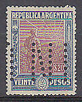 Argentina SG 411 20 peso red and blue perfin Mint