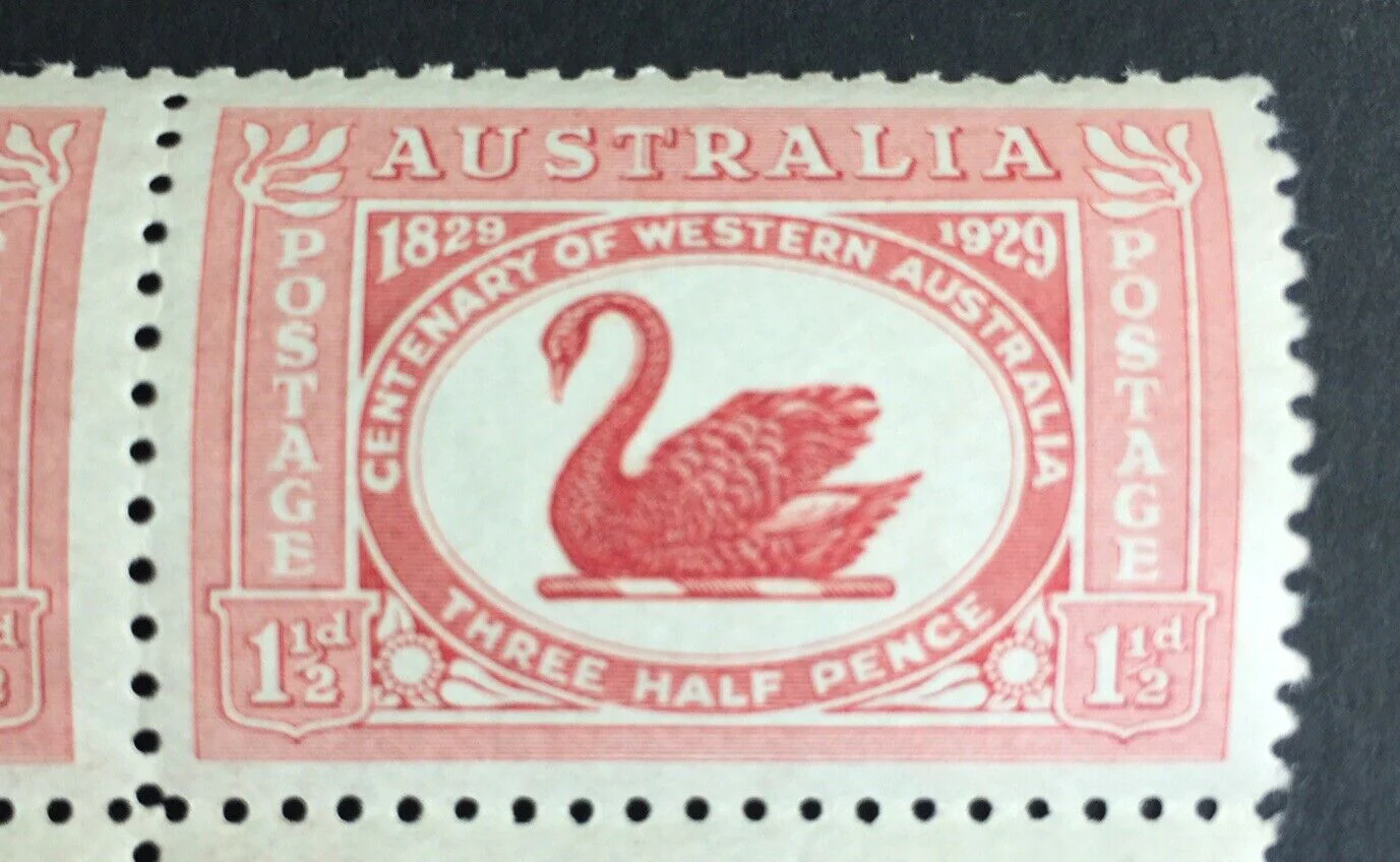 Australia 11/2d Swan MUH Block of 4 Top Right Stamp With Double Neck Re-entry - Image 3