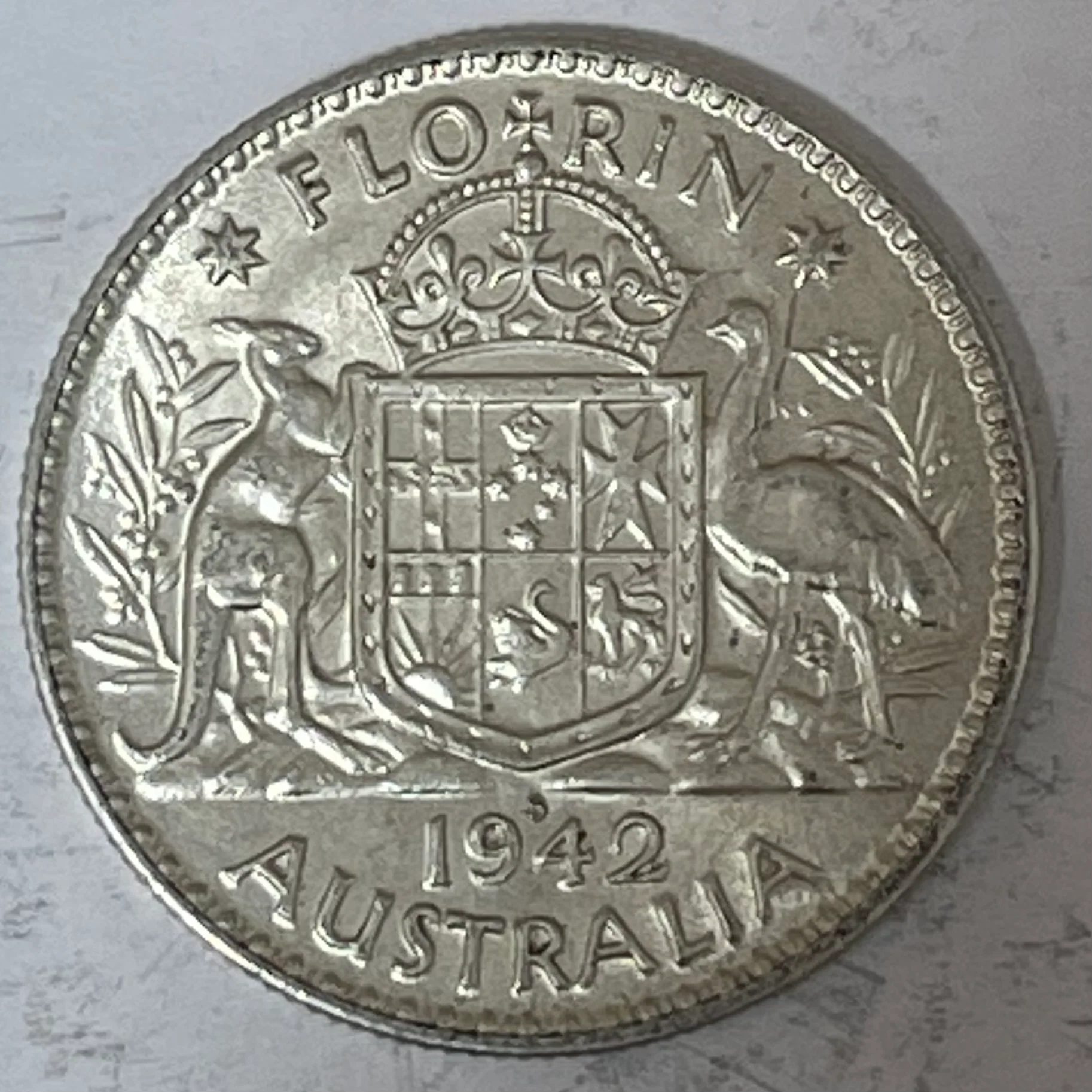Australia 1942s San Francisco Mint 2/- Florin Silver Coin about Uncirculated