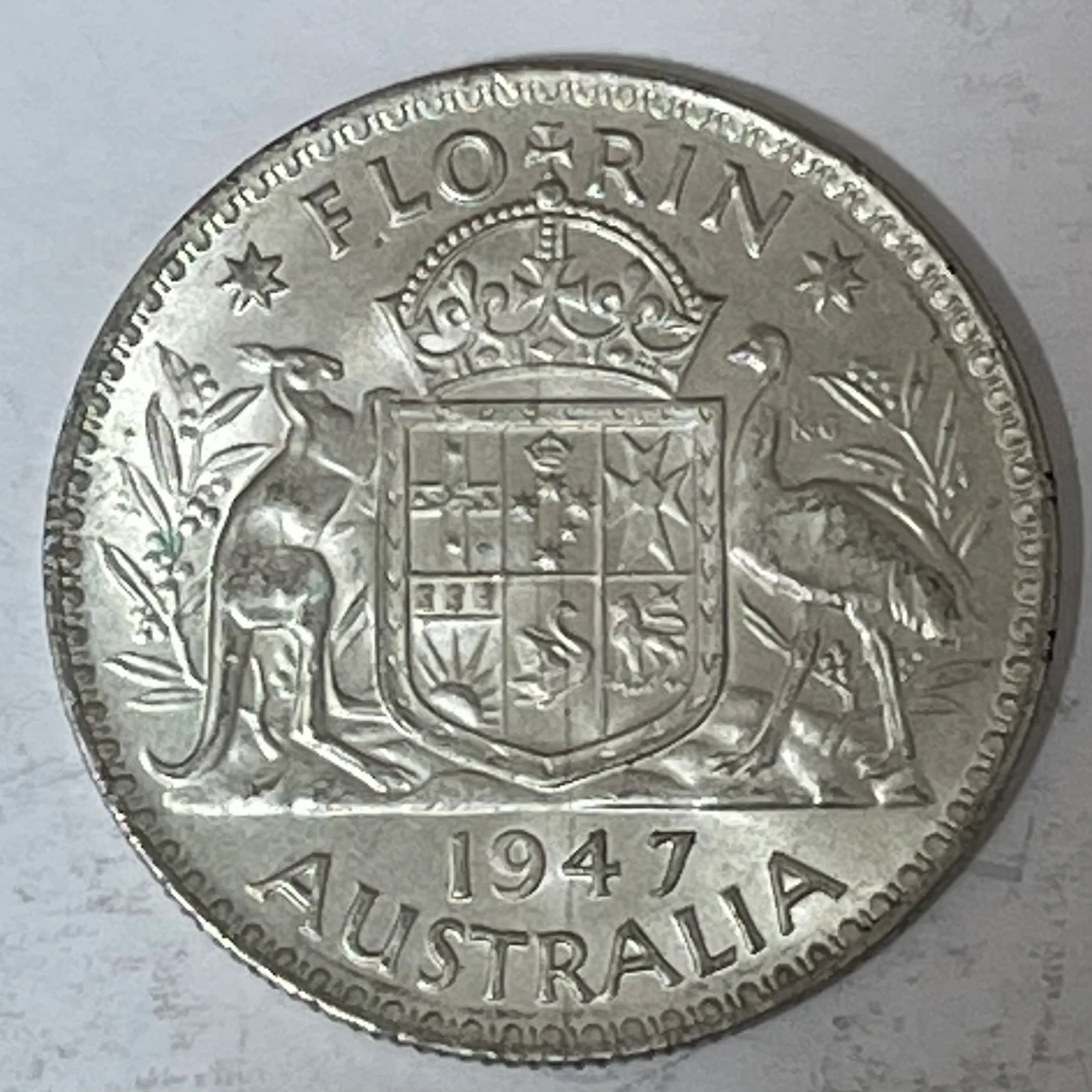 Australia 1947 2/- Florin Silver Coin about Uncirculated