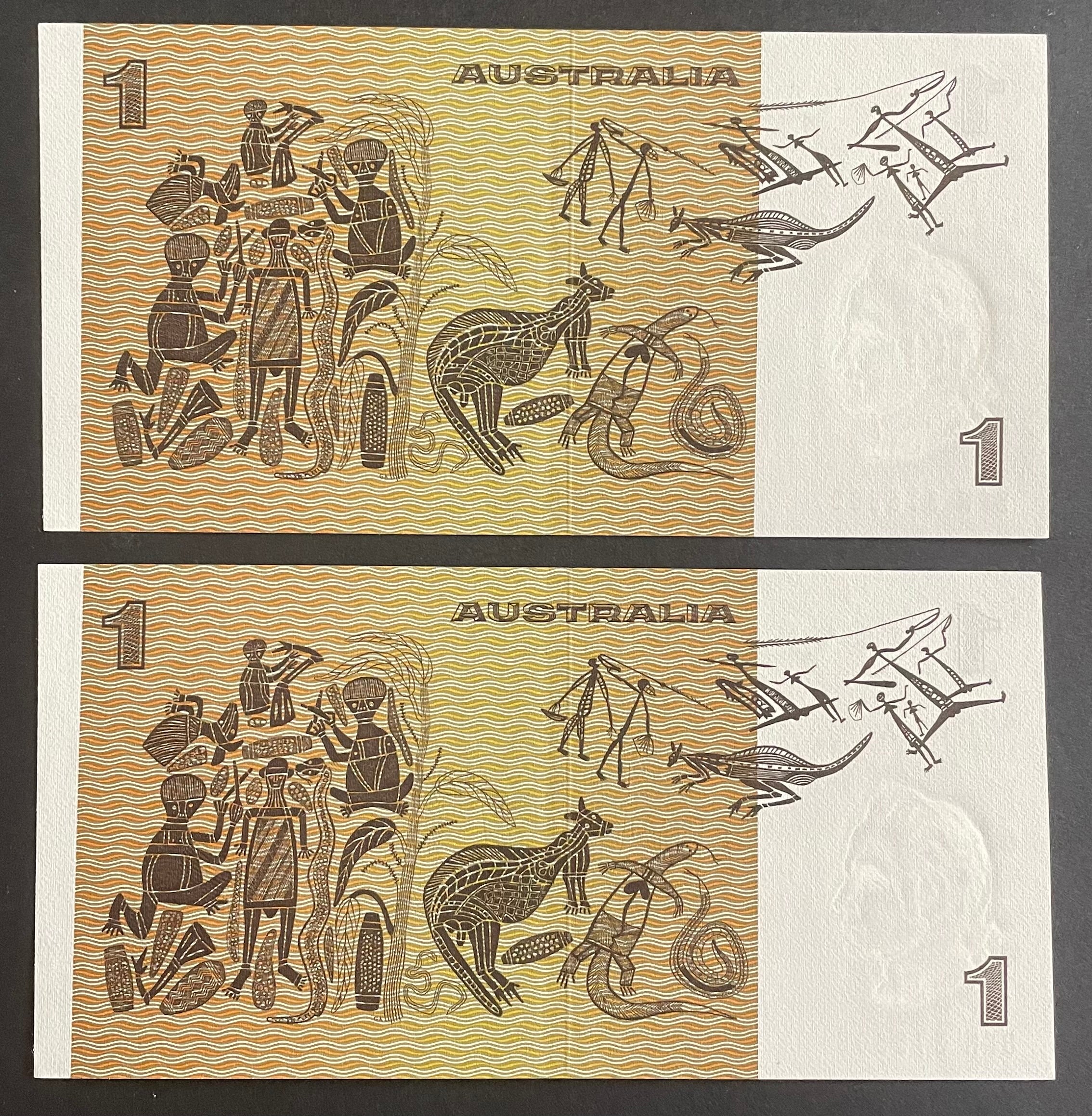 Australia 1974 $1 Phillips Wheeler Pair, about Uncirculated, light folds. R75 - Image 2