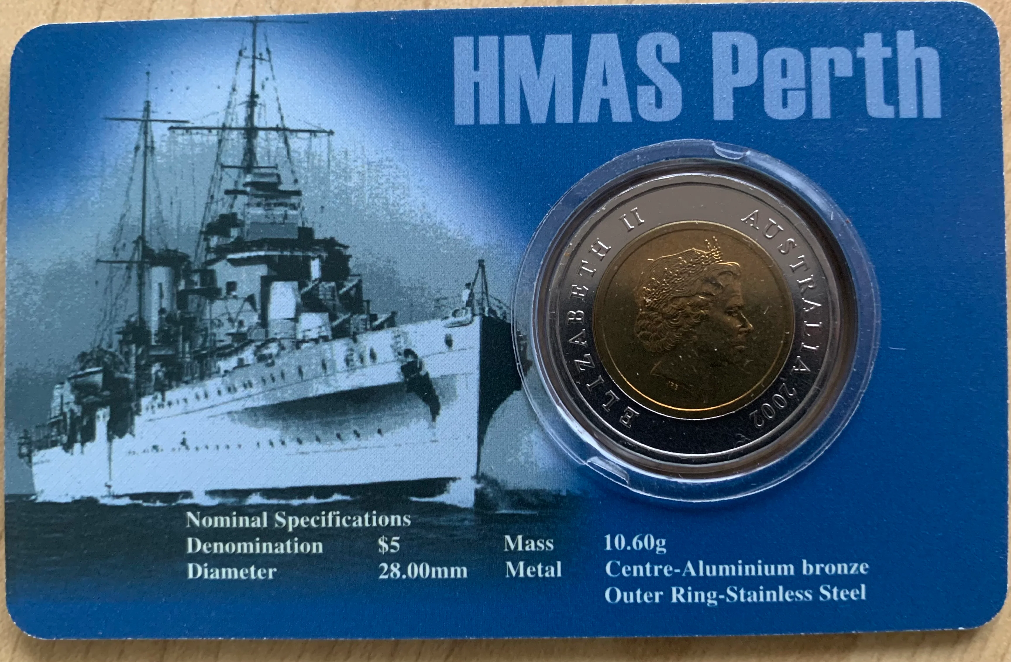 Australia 2002 $5 USS Houston Ship's Bell. Uncirculated coin - Image 3