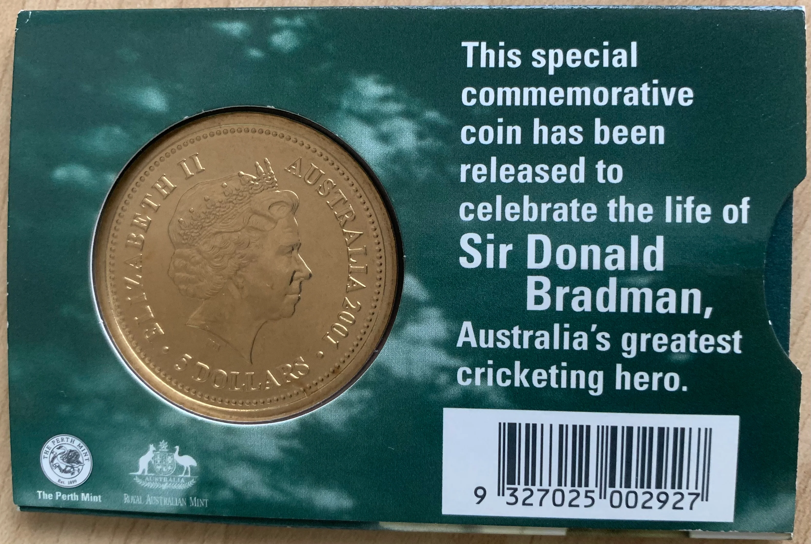 Australia 2001 RAM $5 Uncirculated Coin Sir Donald Bradman 1908 - 2001 - Image 2