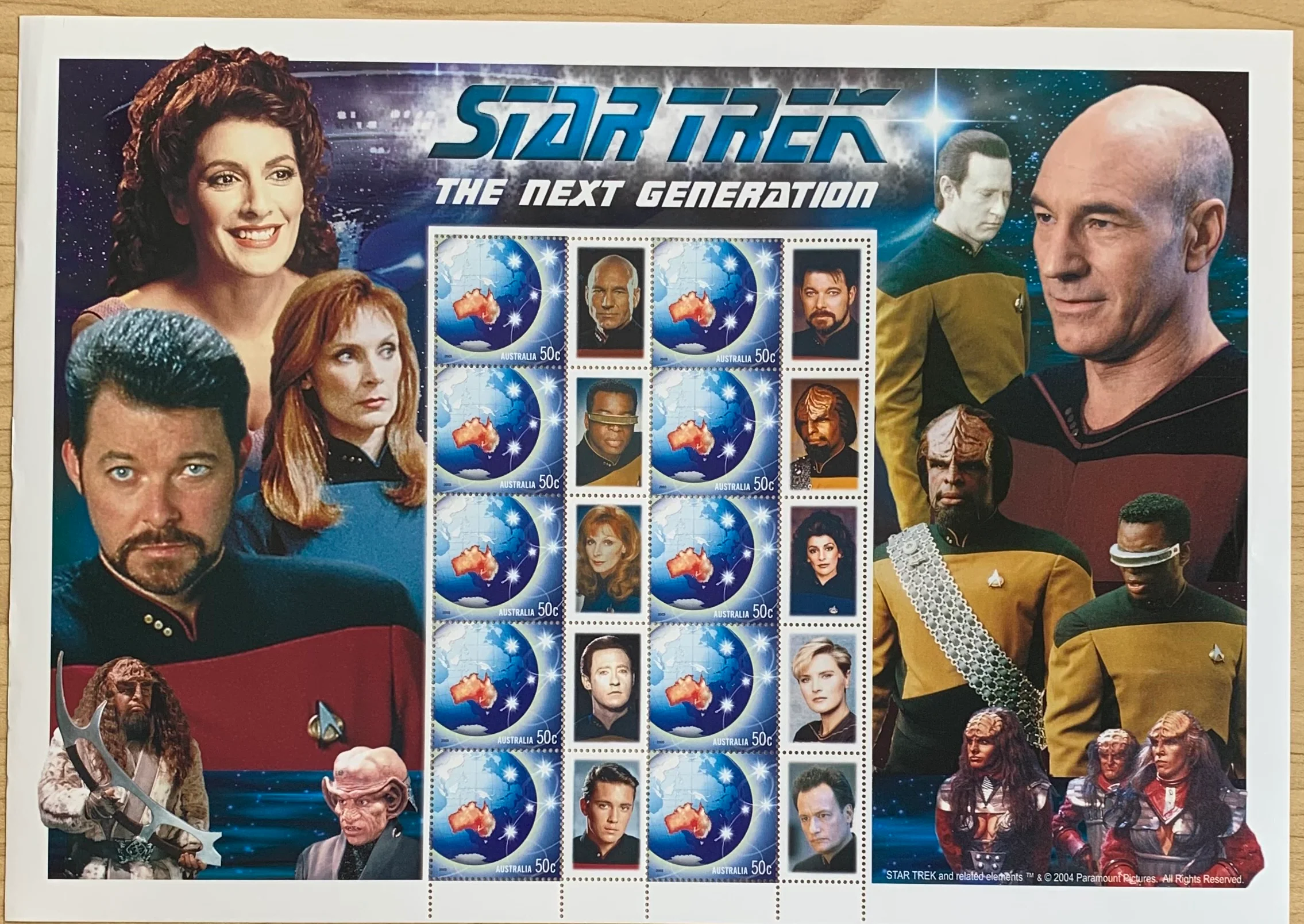 Australia 2004 50c Star Trek The Next Generation SES Stamp sheet. Limited edition