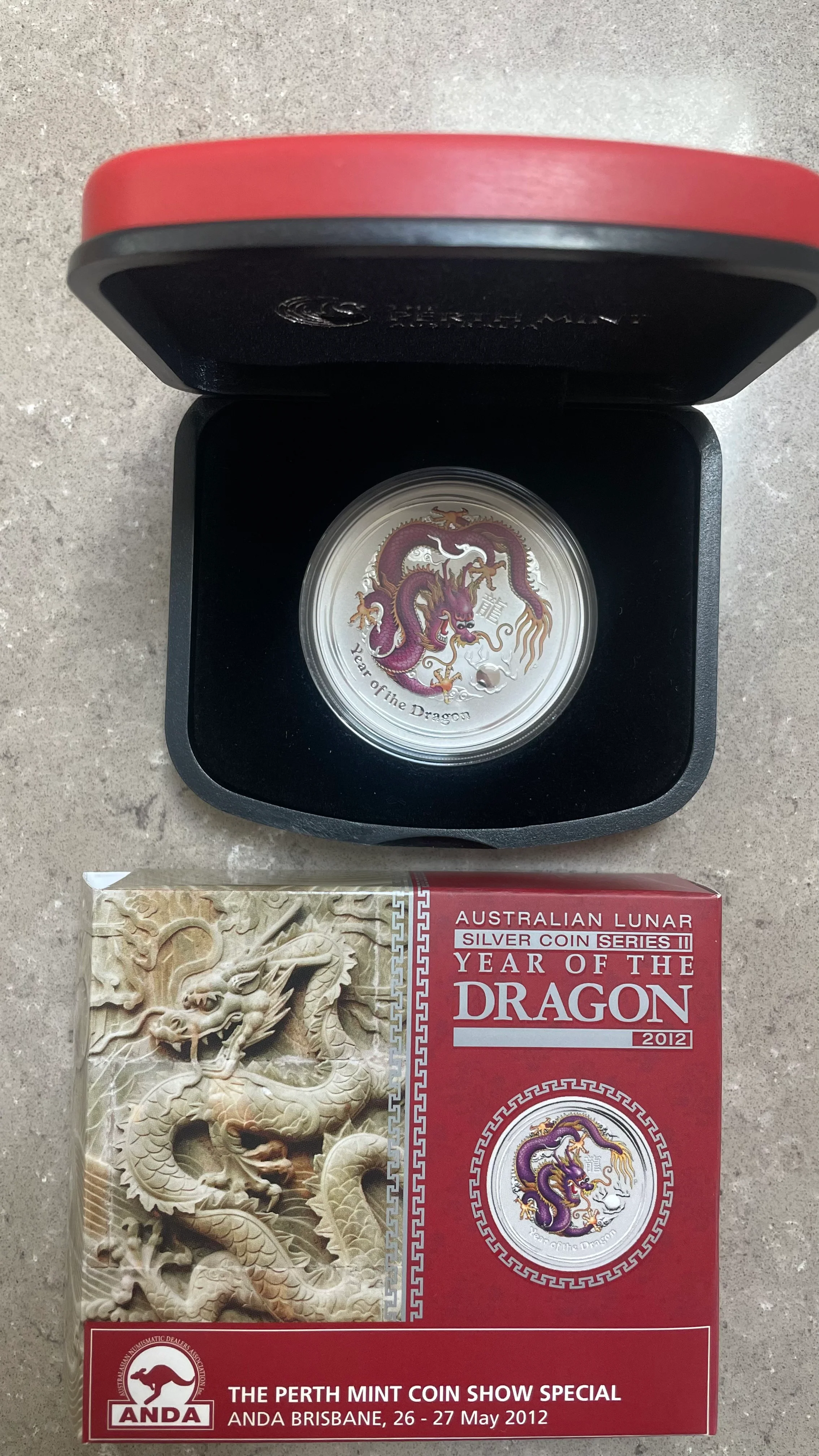 Australia 2012 Year of the Dragon ANDA Brisbane Show .999 1oz Coloured Silver Coin