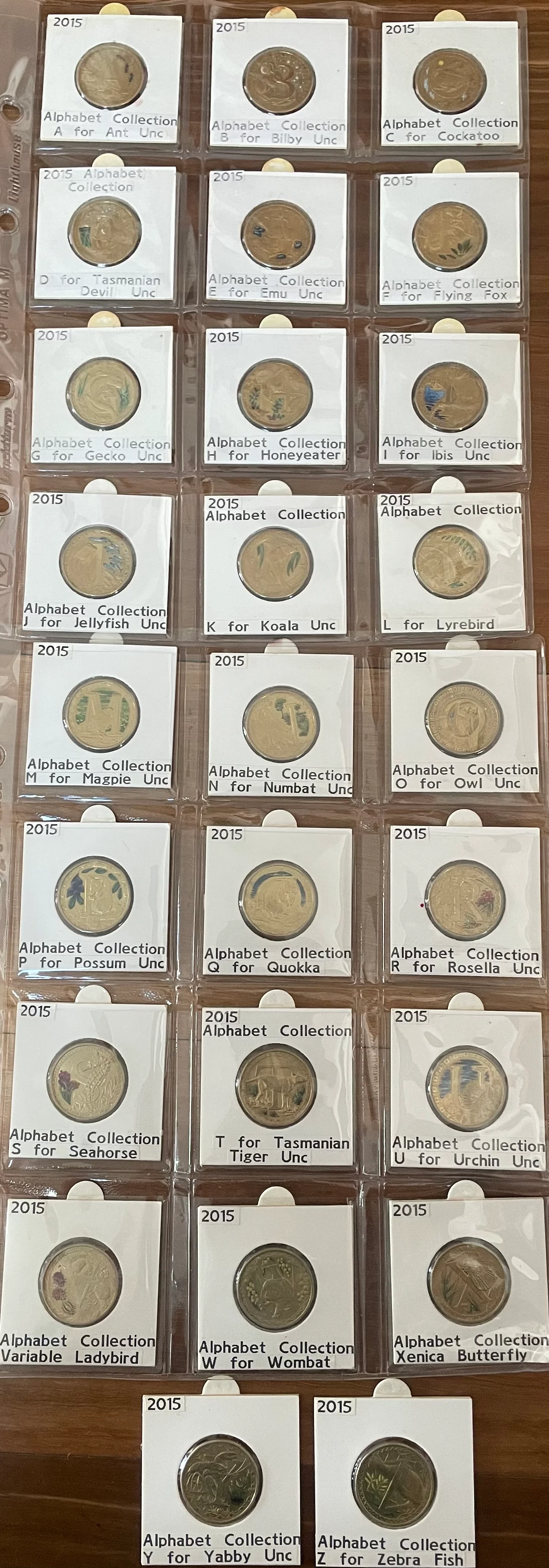Australia 2015 Aussie Alphabet Coloured $1 coins Complete A to Z set of 26