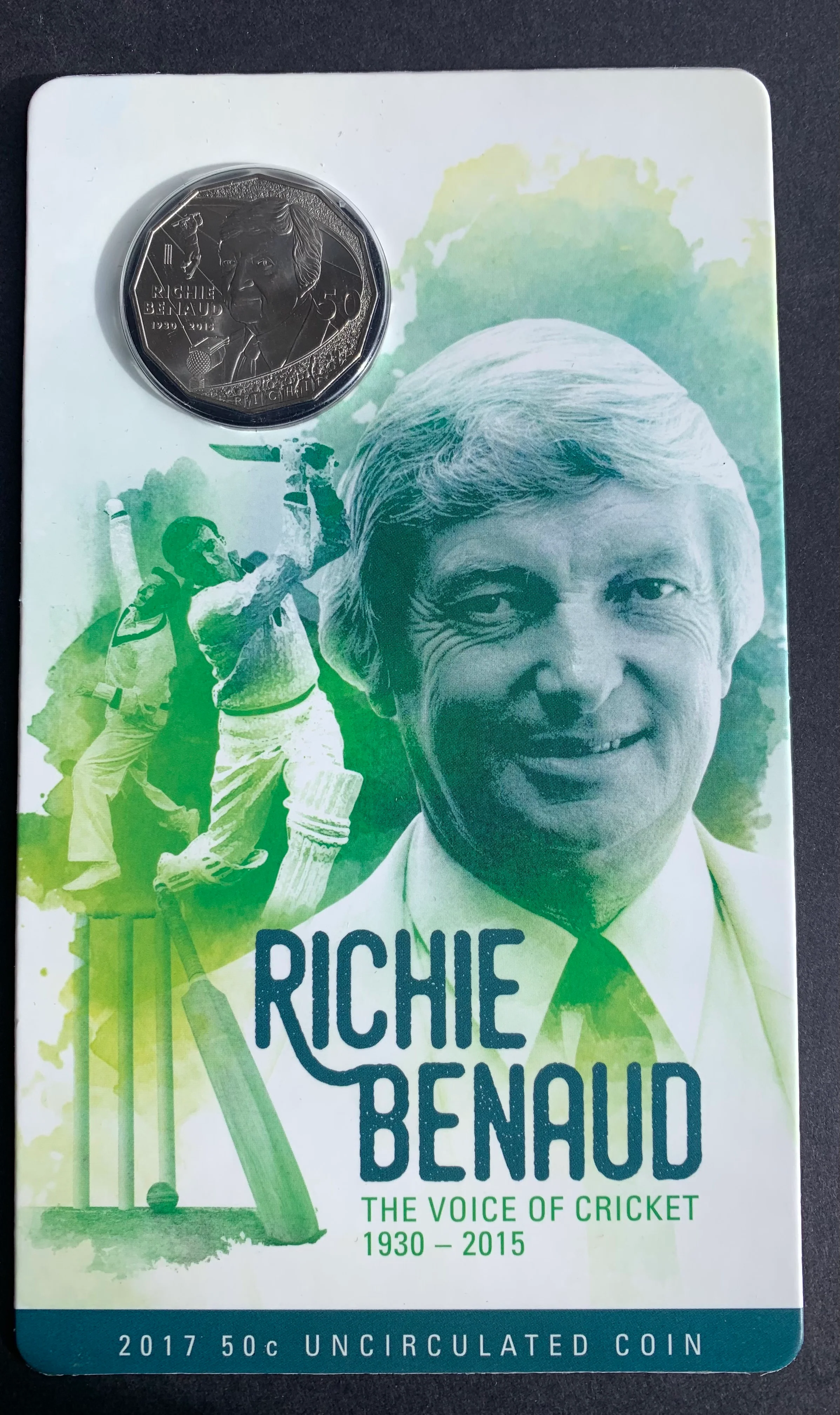2017 Australia Richie Benaud carded 50 cents coin