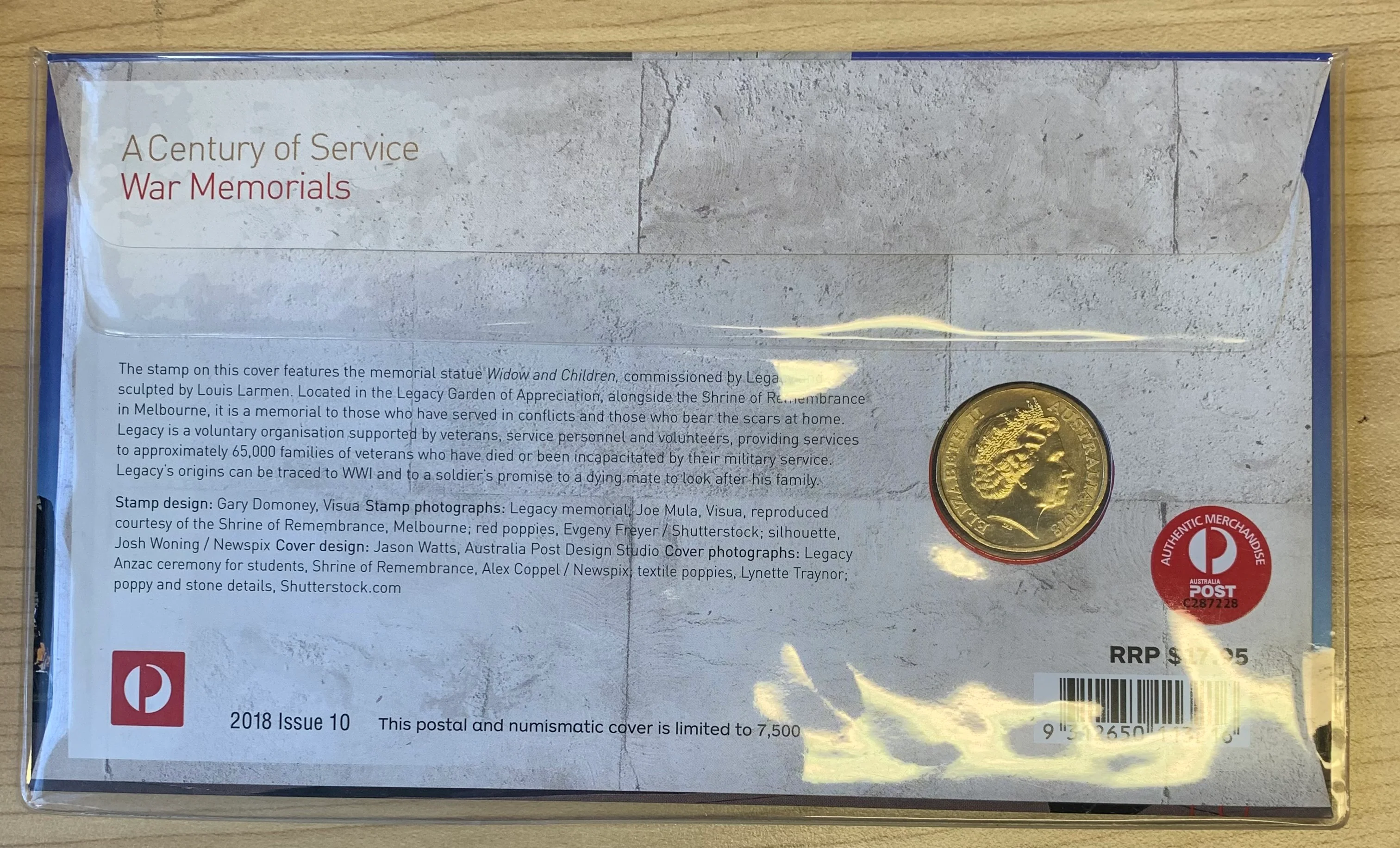 2018 Australia A Centenary of Service PNC with $1 coin - Image 2