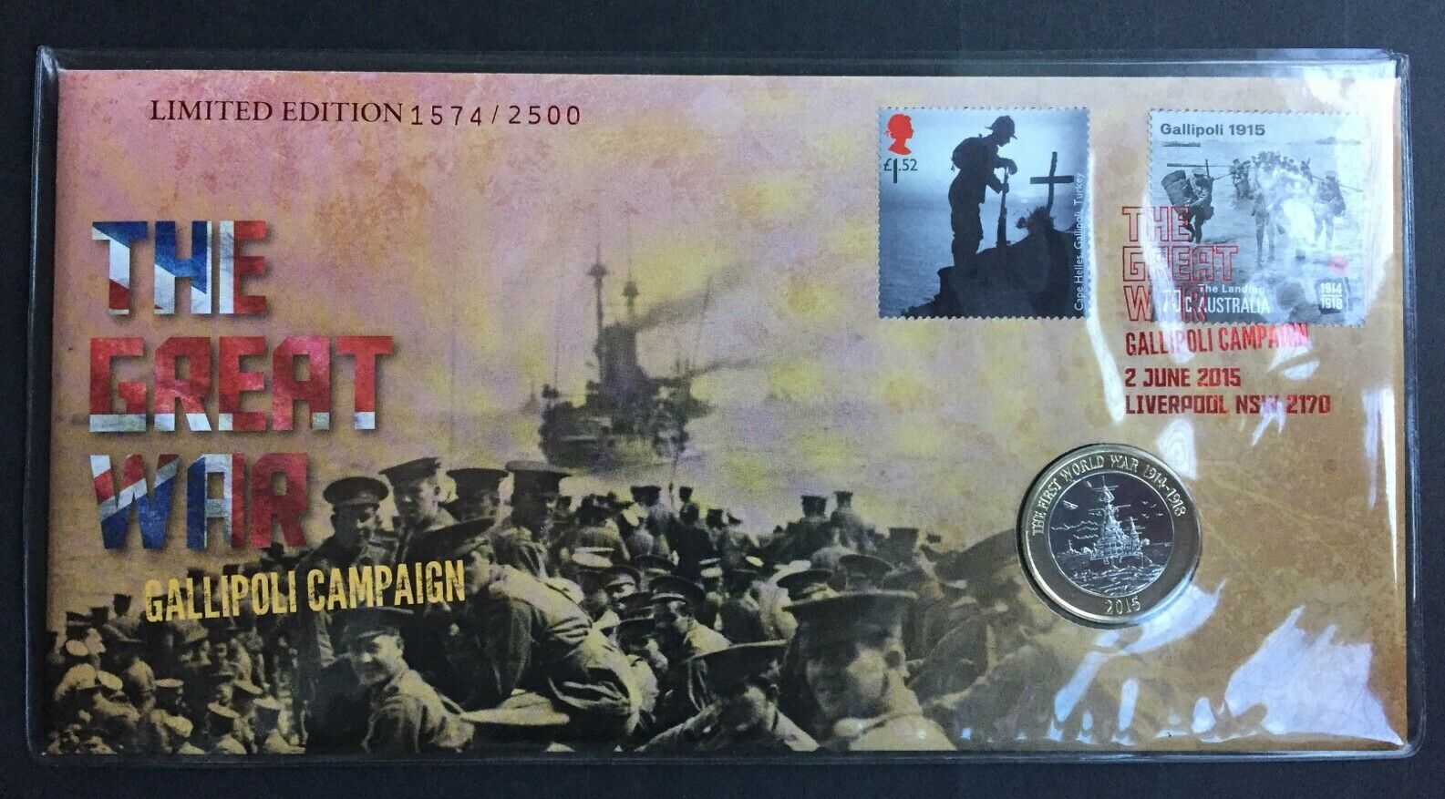 GB Great Britian UK 2015 £2 Joint Issue The Great War Gallipoli Campaign Limited Issue PNC
