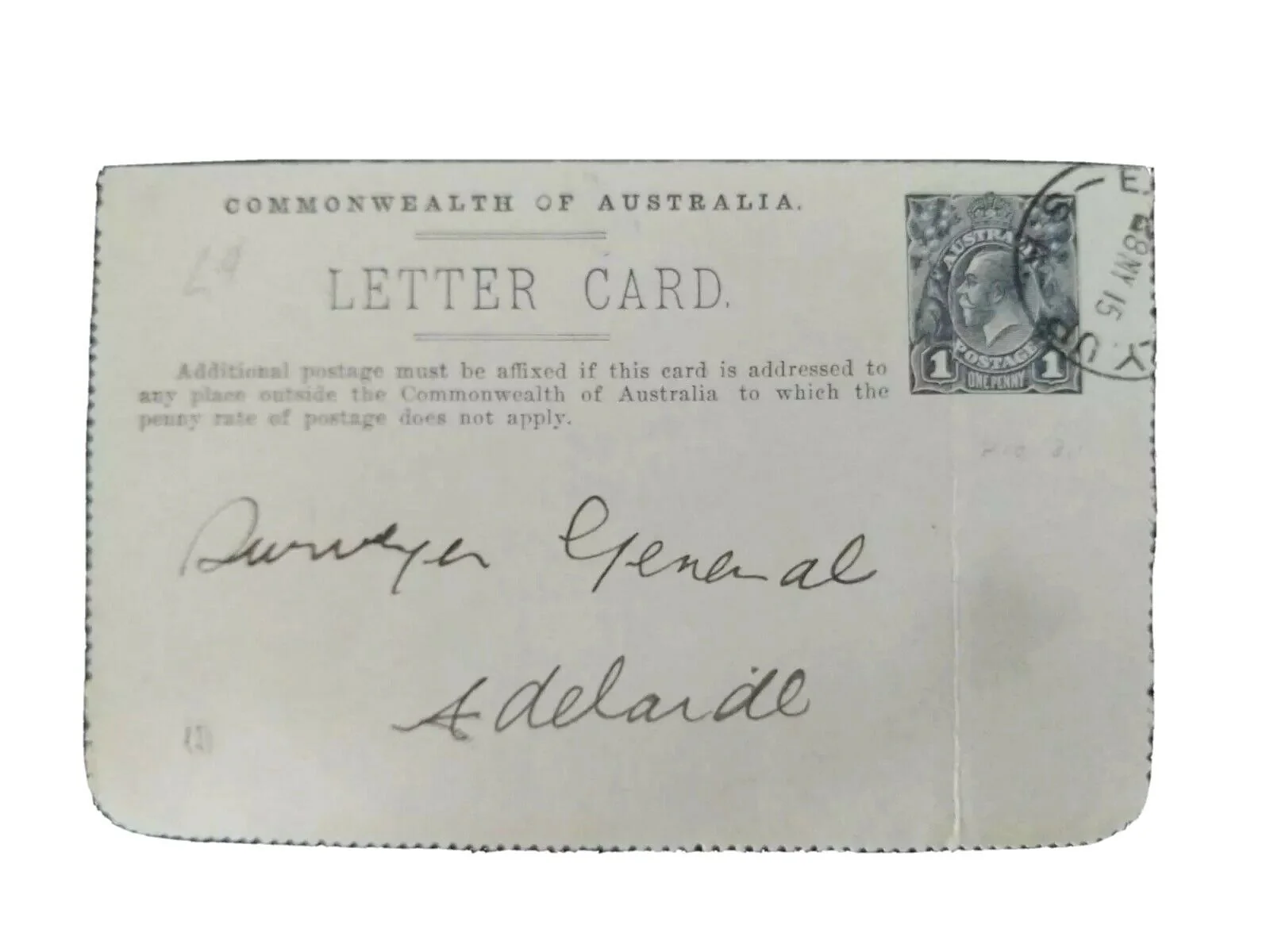 Australia Letter card 1d KGV Collins St Melbourne LC17-41A trams clock creased U - Image 3