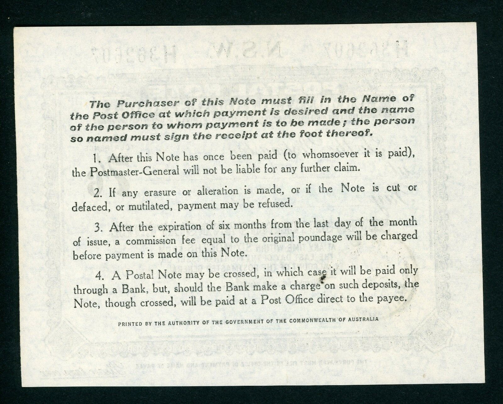 Australia NSW 7/6 Postal Note banknote postal stationery used Moruya 1962 - Image 2