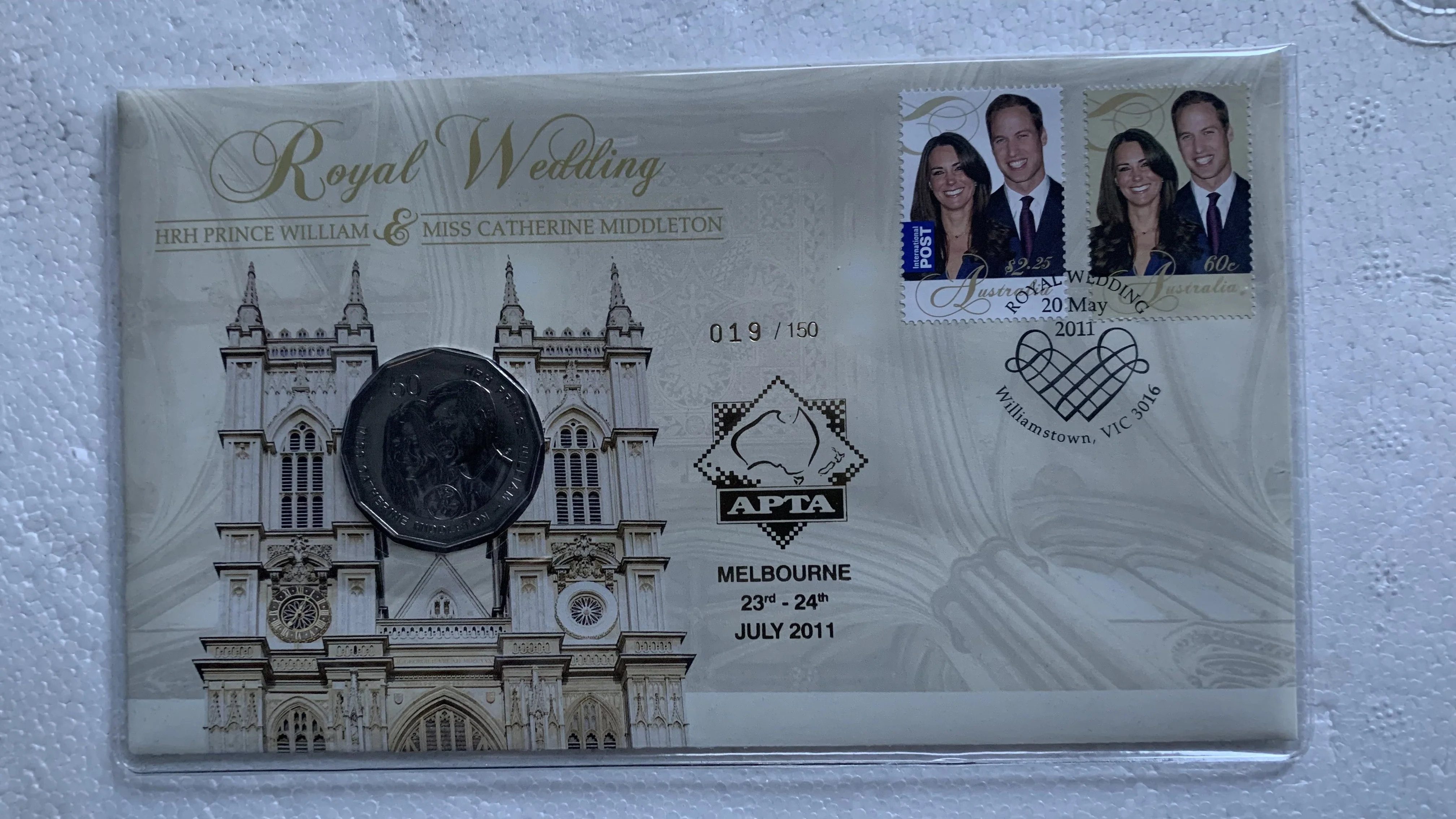 Australian 50c Royal Wedding PNC 1st Day Issue Melbourne APTA 23rd-24th July 2011 Overprint