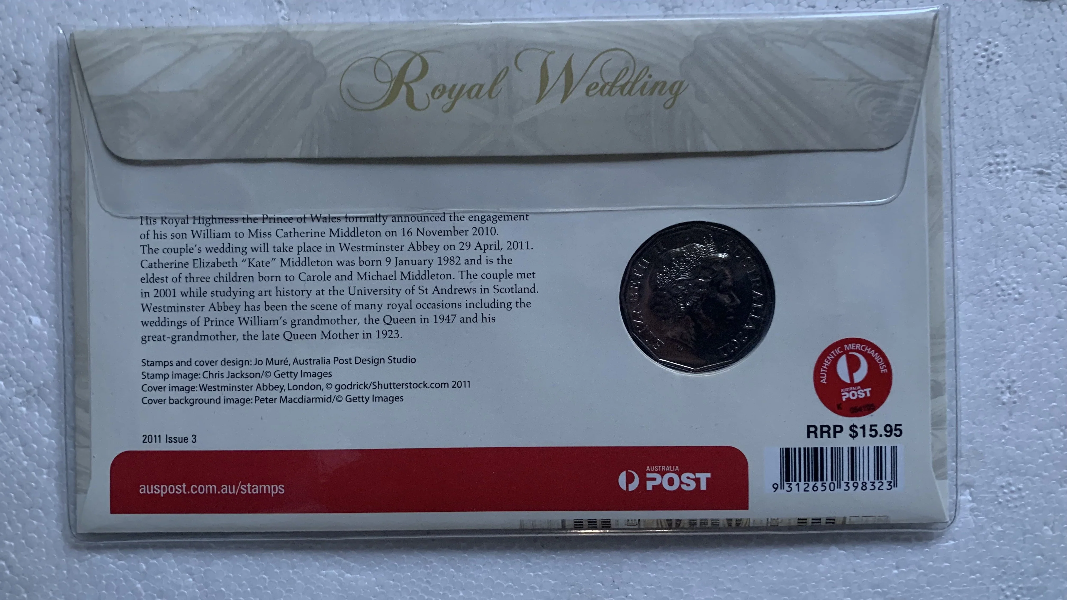 Australian 50c Royal Wedding PNC 1st Day Issue Melbourne APTA 23rd-24th July 2011 Overprint - Image 2