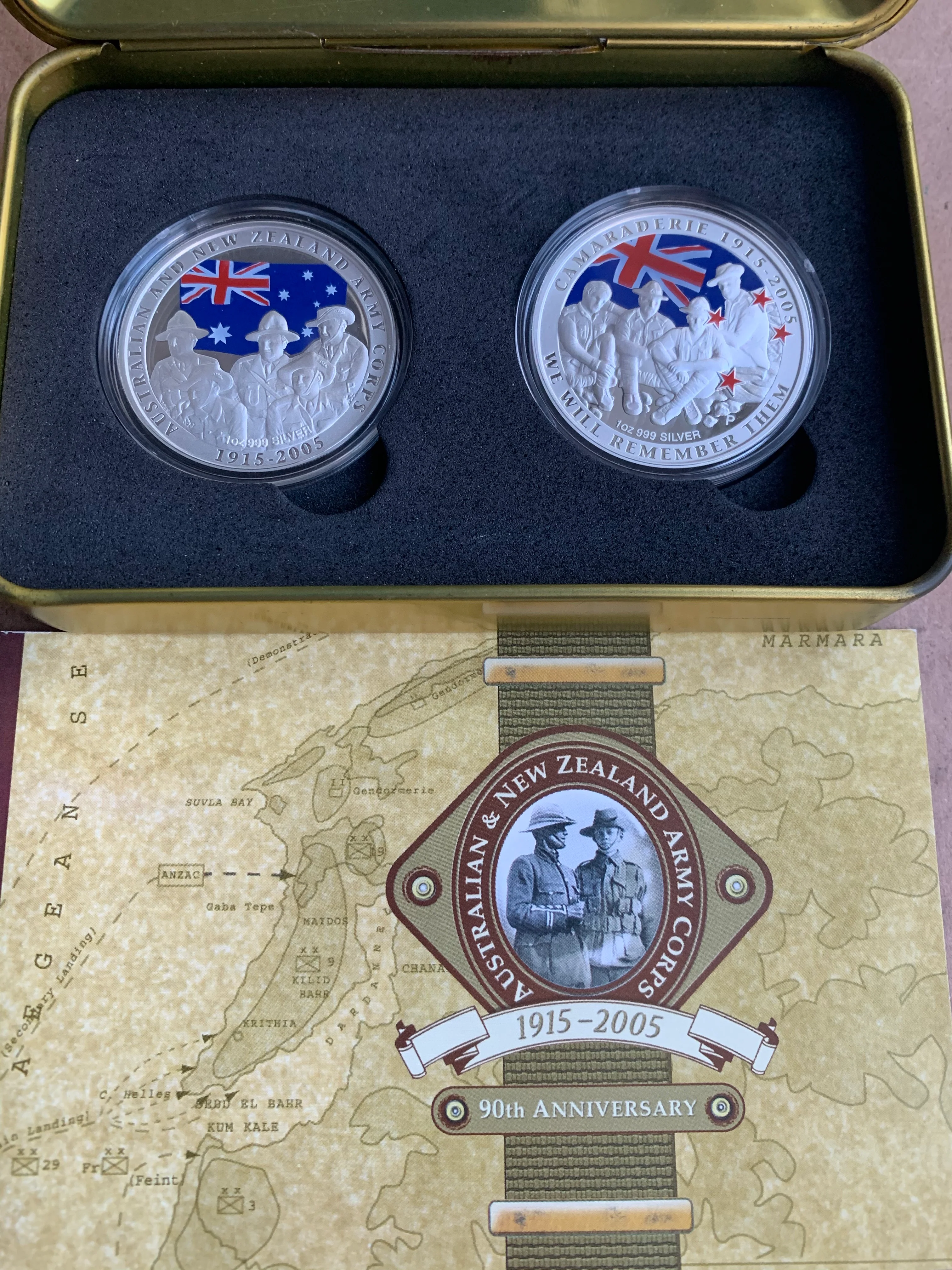 Australia New Zealand 2005 NZ Post Perth Mint ANZAC 90TH Anniversary Two Coloured Silver Coin Set - Image 4