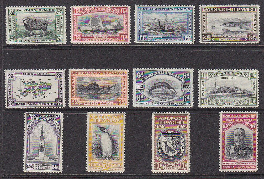 Falkland Islands SG 127-38 Centenary of British Admin KGV whales penguins mlh