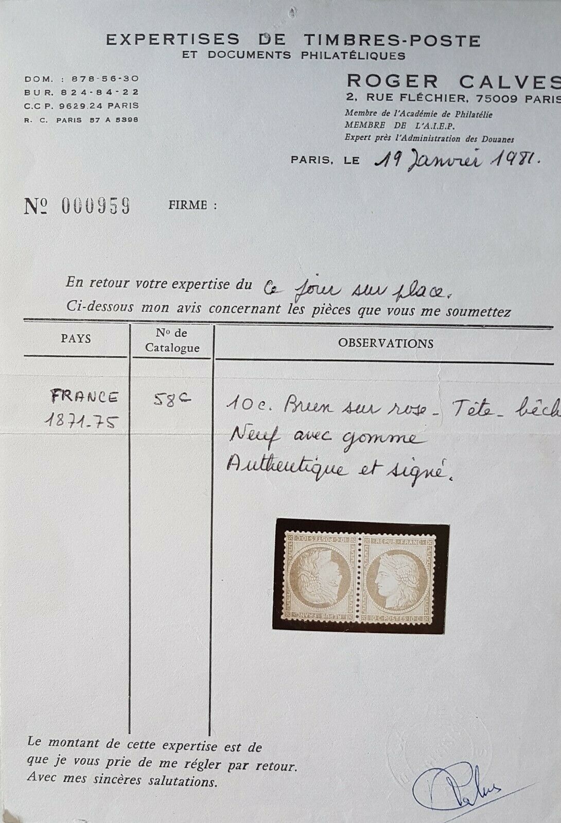 France 10c Bistre, Tete-beche Pair, horizontal pair, unusually well cen - Image 3