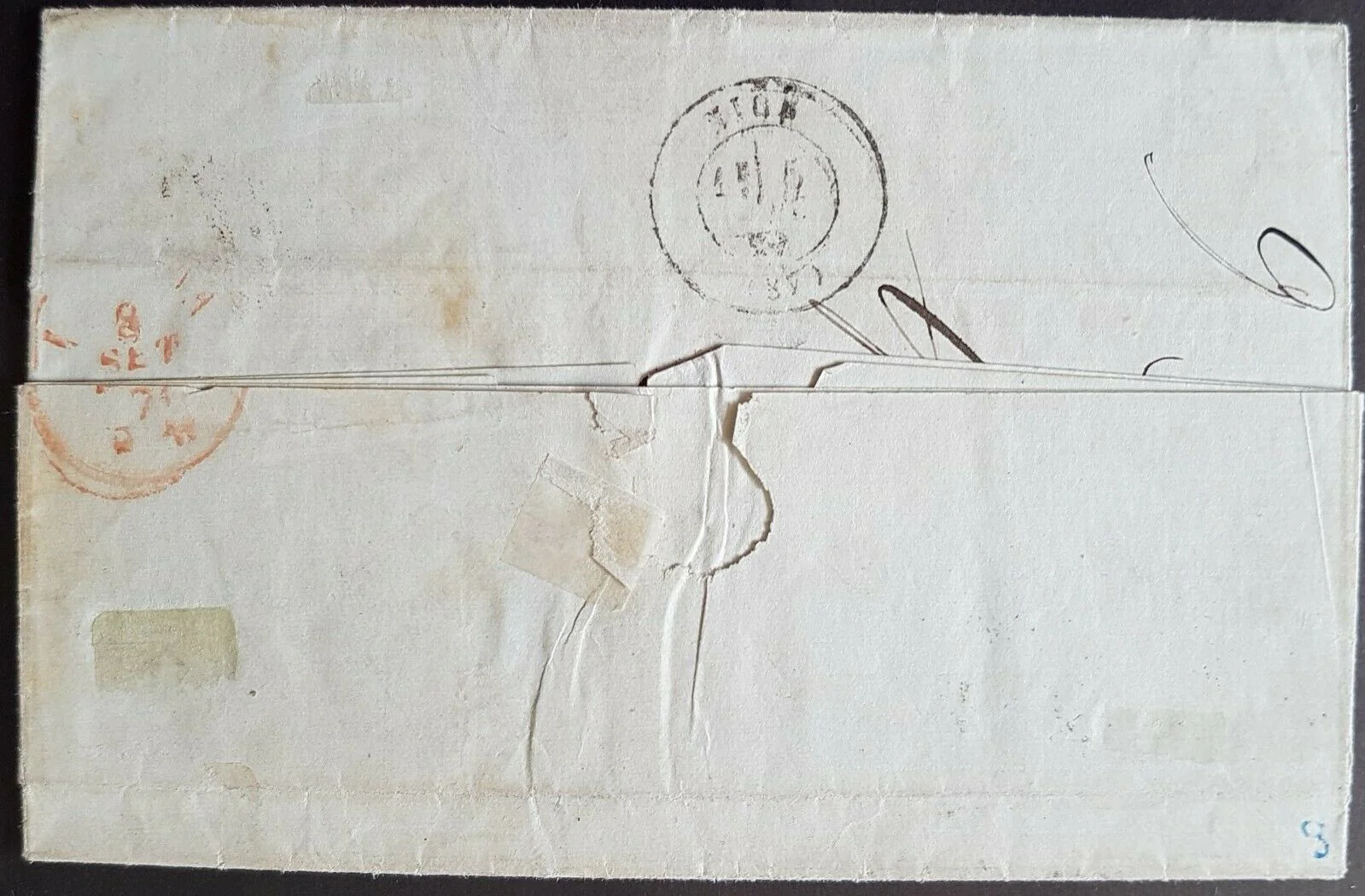 France Yvert 37c, 20c Dark Blue horizontal Tete-beche Pair on entire - Image 2