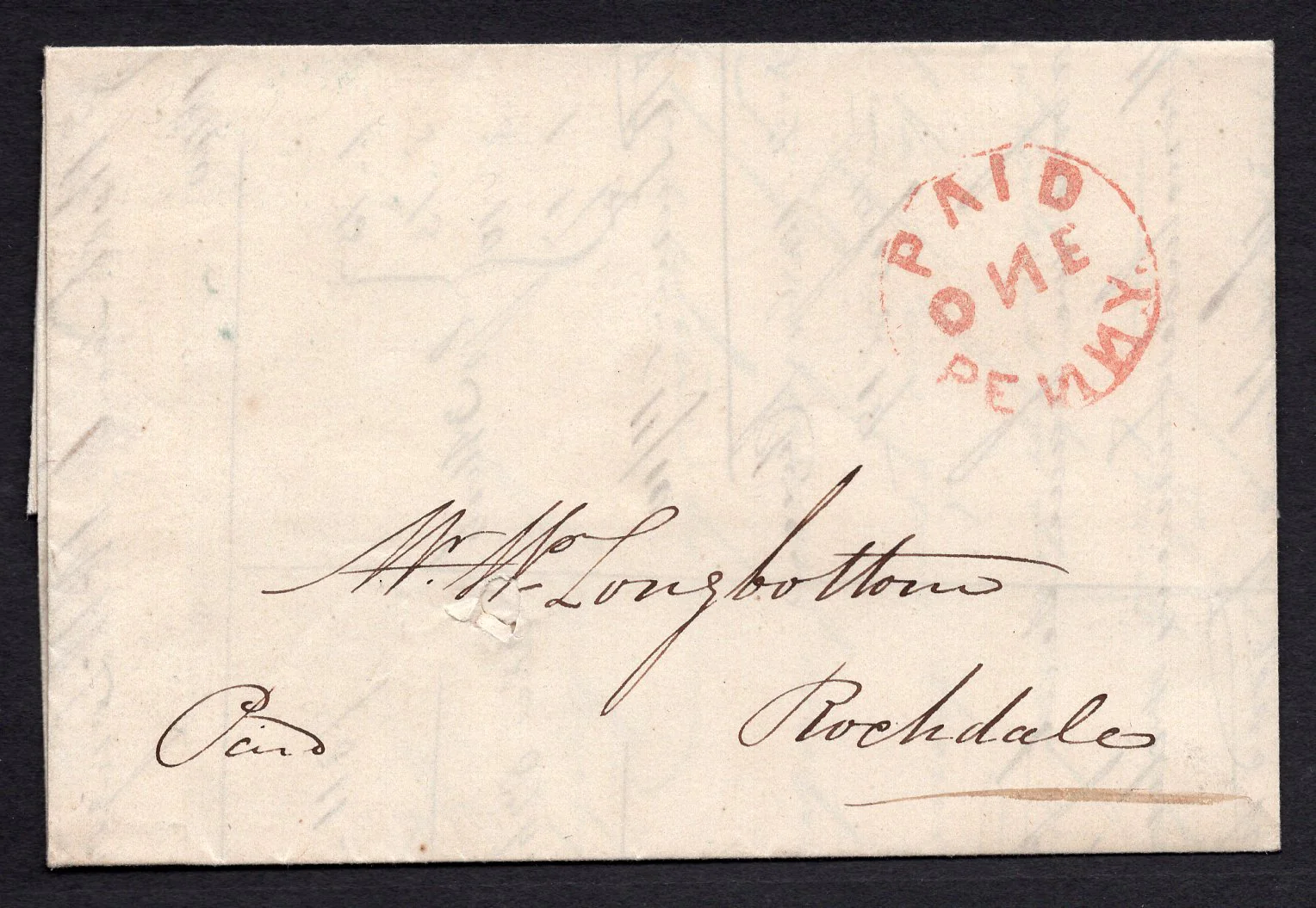 GB Great Britain Paid One Penny Superb Cancel with Variety all N's Reversed from Bradford UK