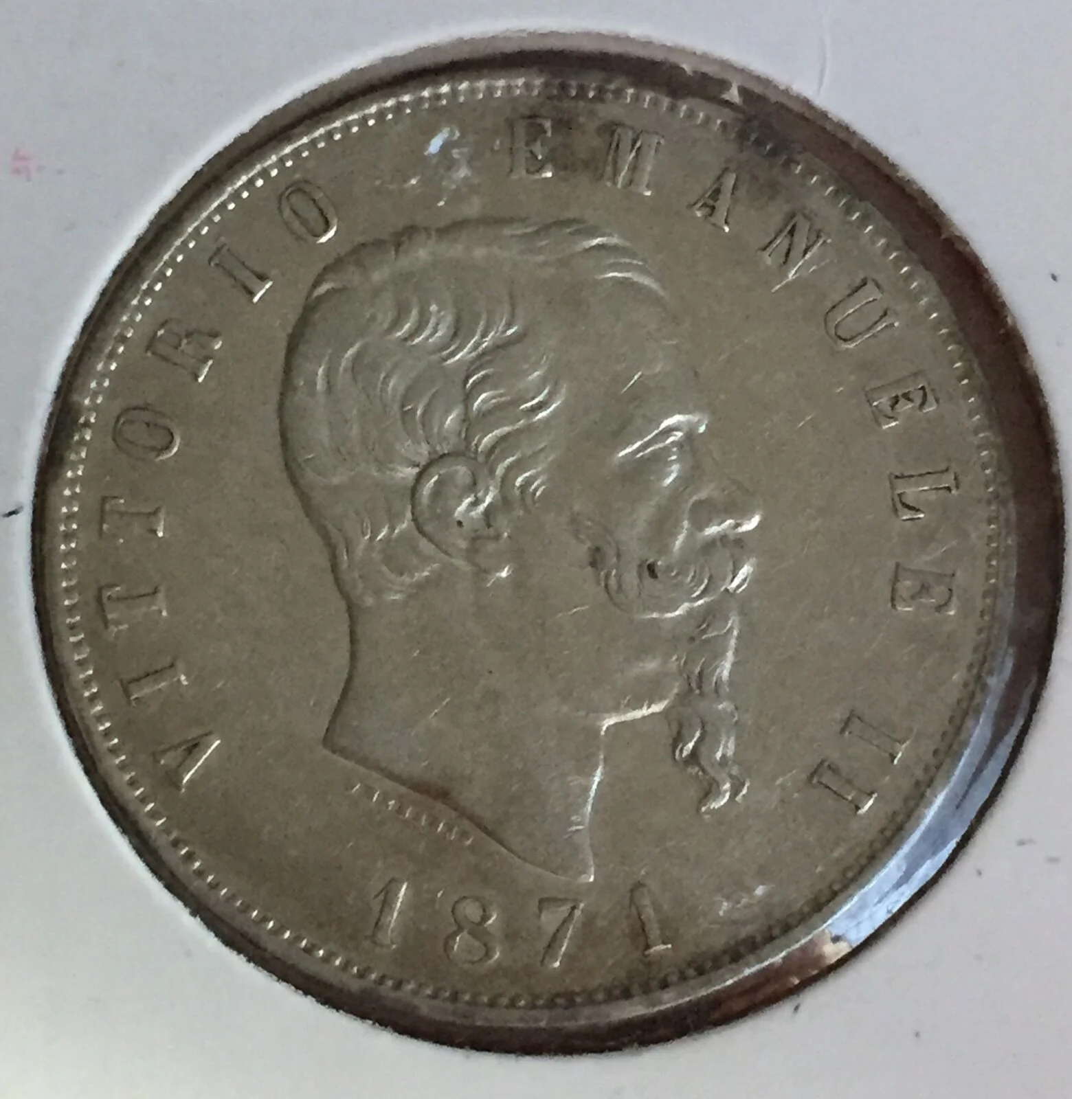 Italy 1871 M 5 Lire Silver Coin Extremely Fine - Image 2