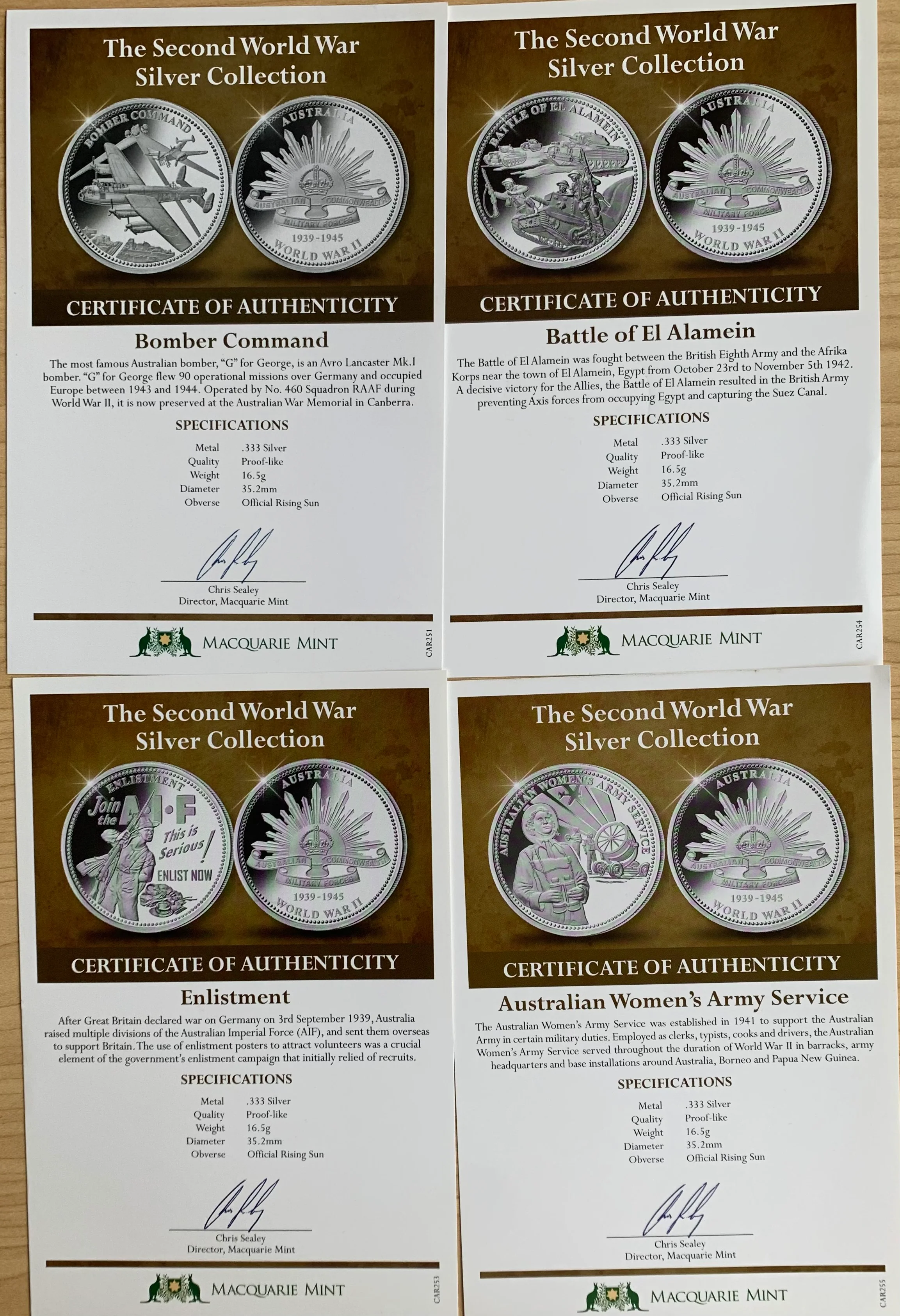 Macquarie Mint Second World War 8 Silver Medallions Commemorative Collection - Image 2