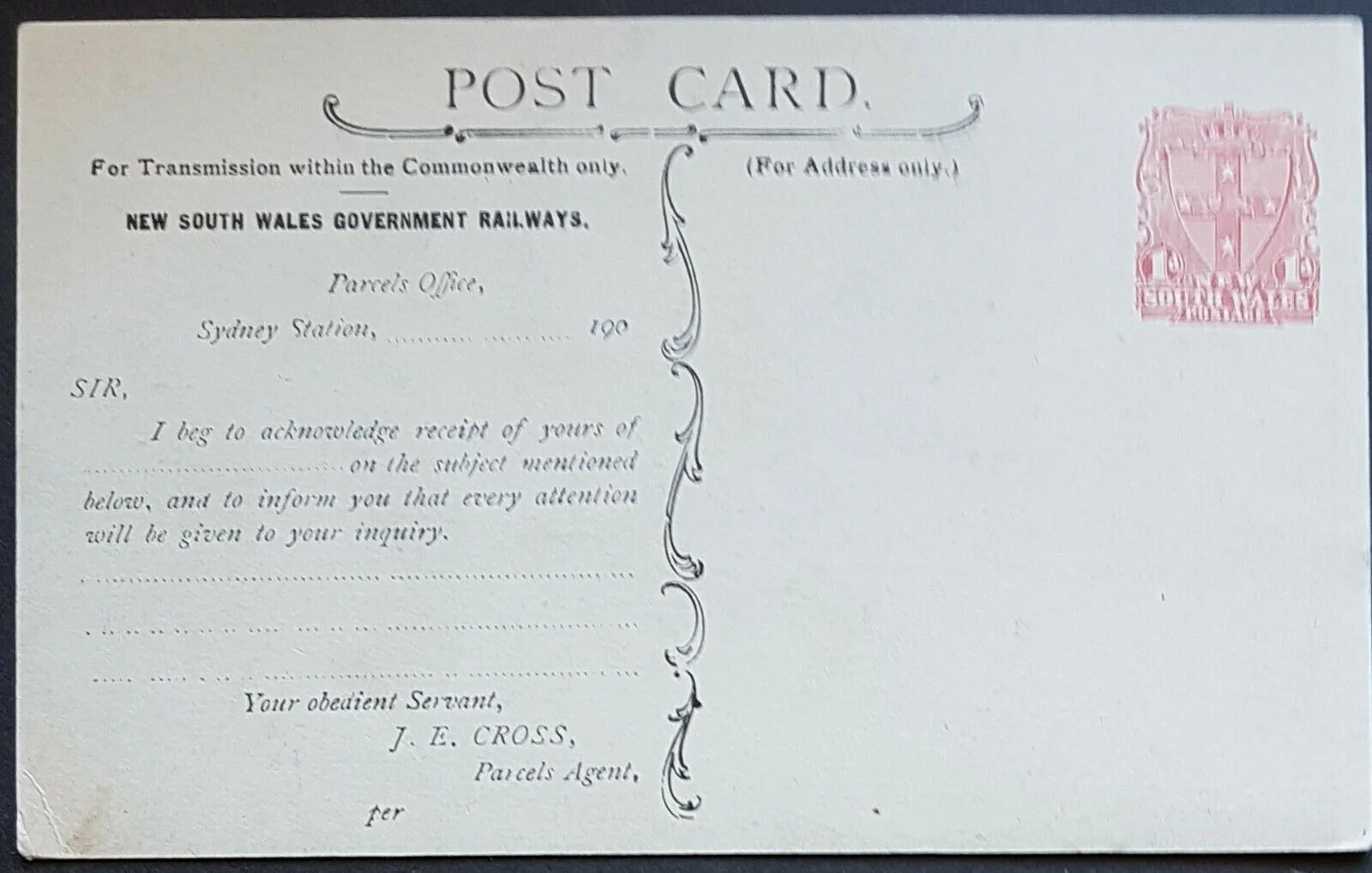 NSW 1d Arms Government Railway Post Card of Arch Cave near Wentworth Falls. - Image 2