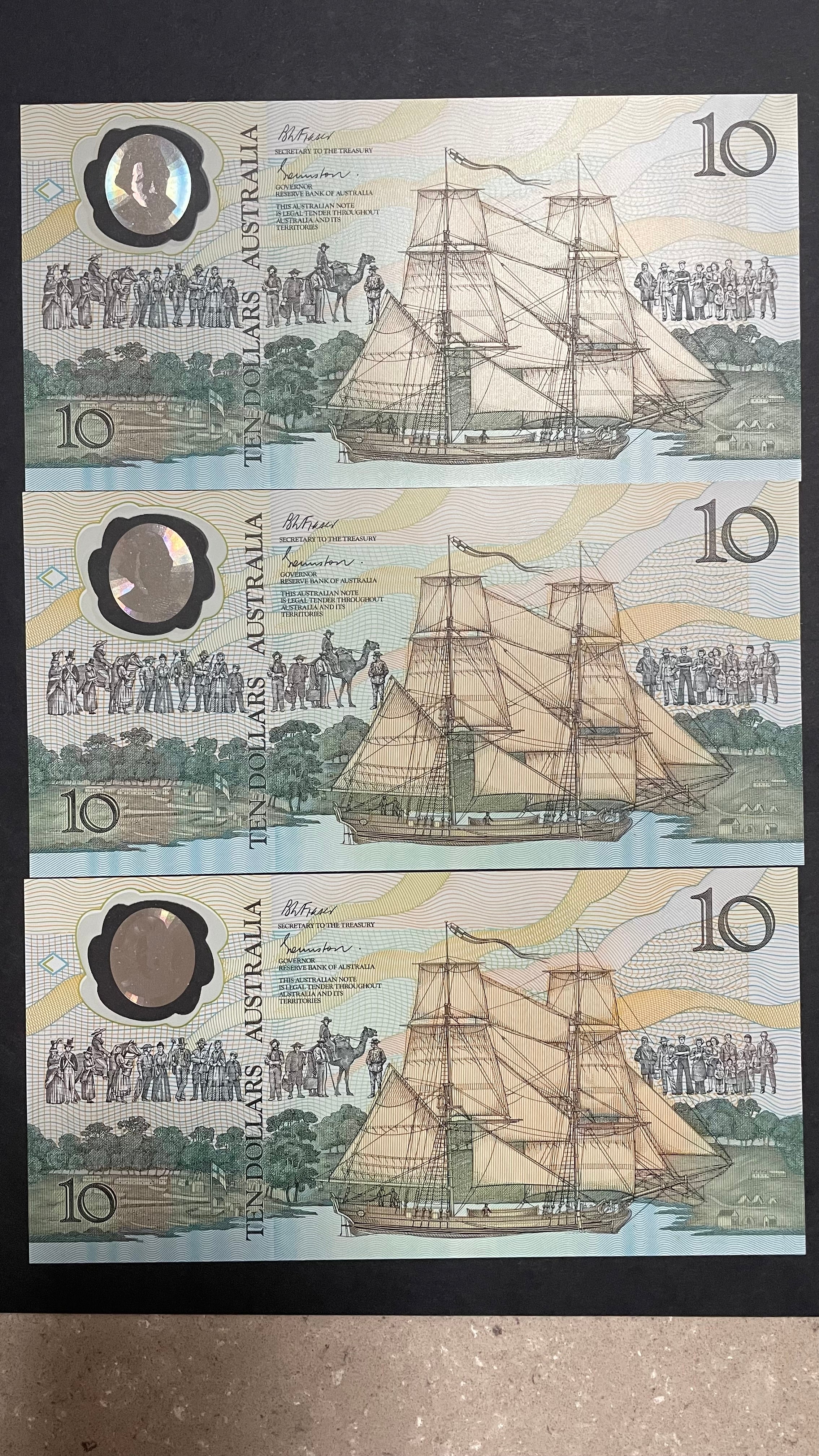 Australia Ten Dollar $10 1988 Bicentenary Johnston Fraser Polymer Banknote Second Printing Run of 3 R310b - Image 2