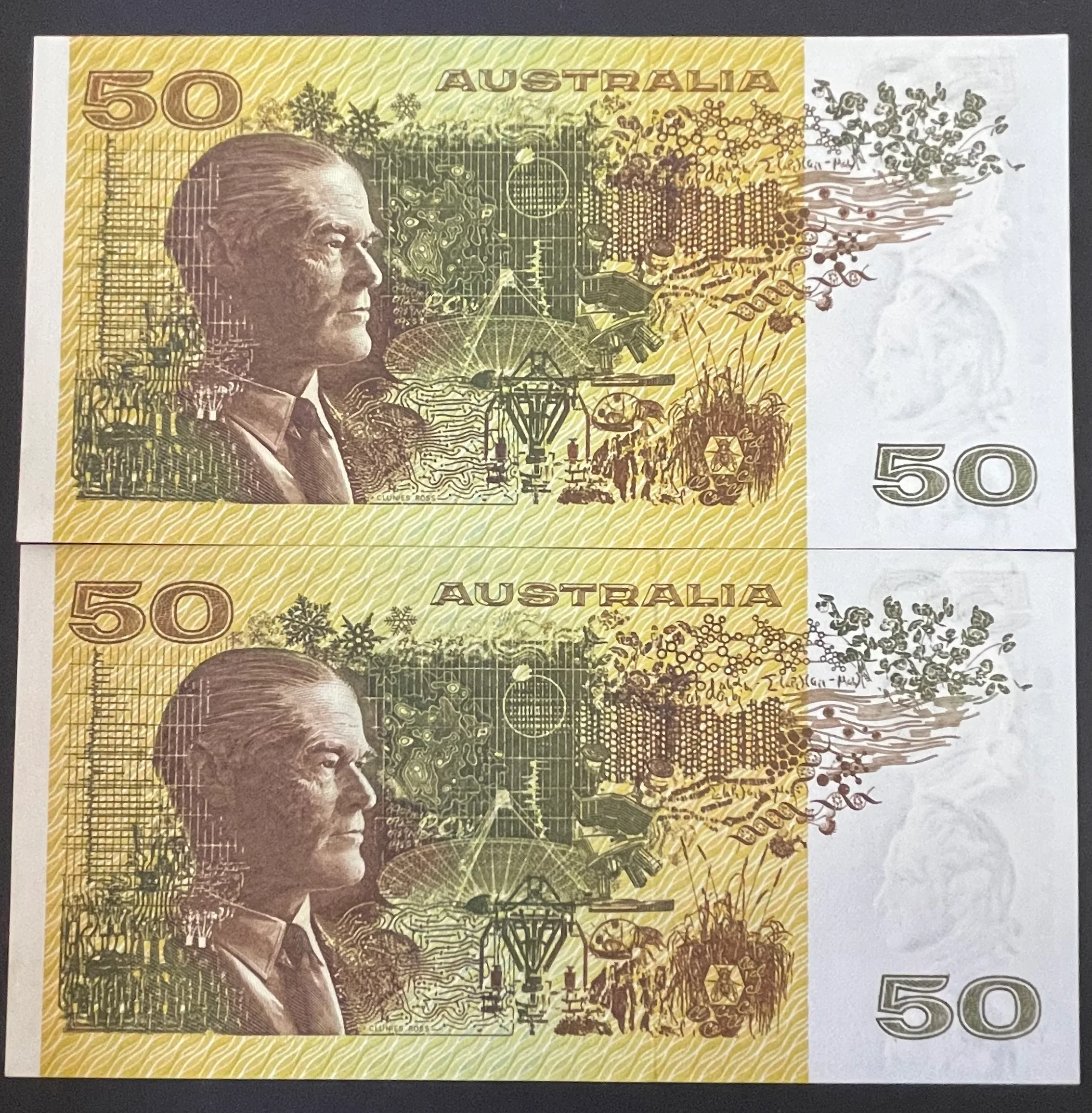 Australia 1989 $50 Phillips Higgins Uncirculated Pair Banknote R511 - Image 2