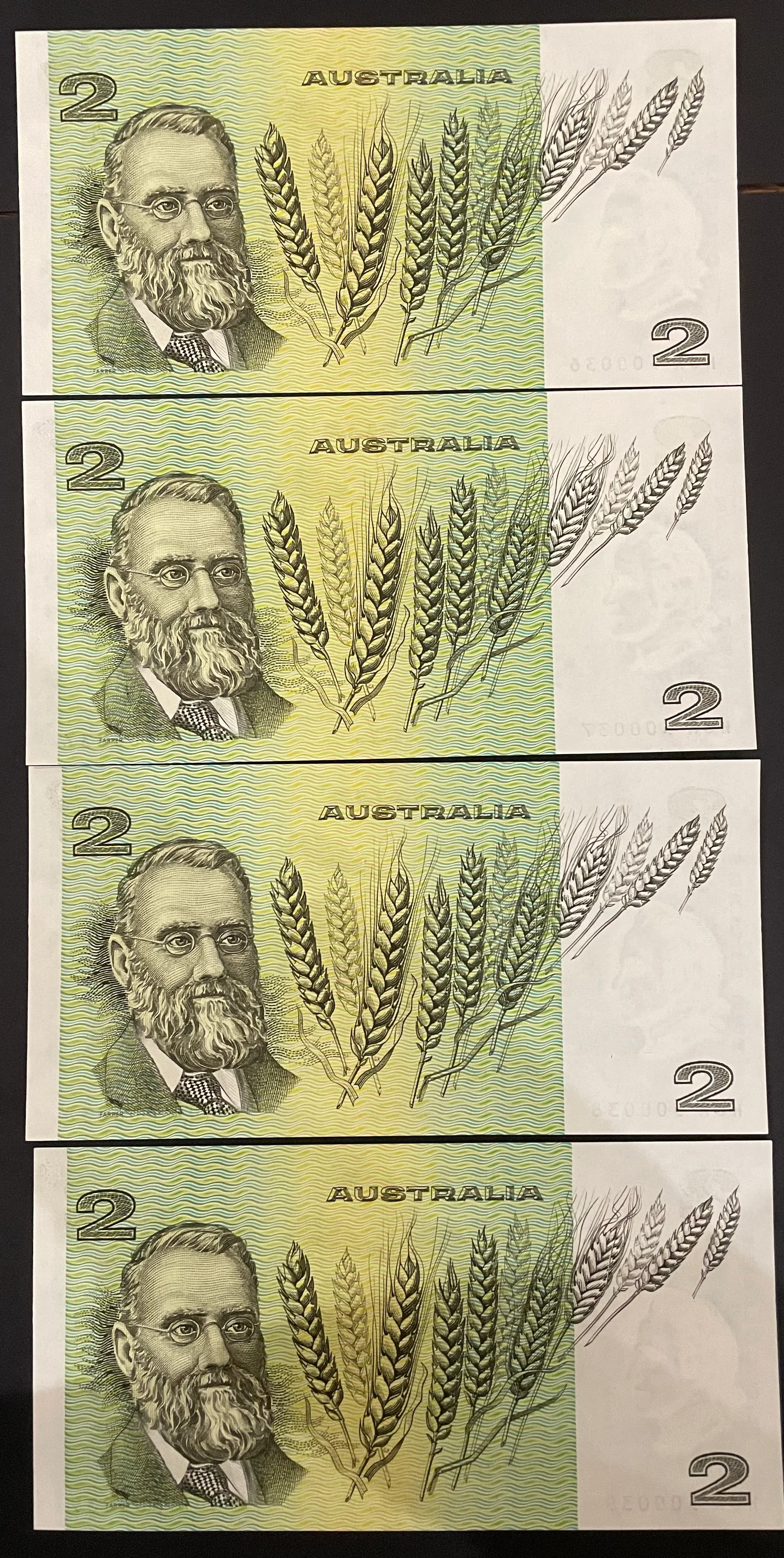 Australia $2 Johnston/Stone Light Fold, a Unc, Run of 4. R88 - Image 2