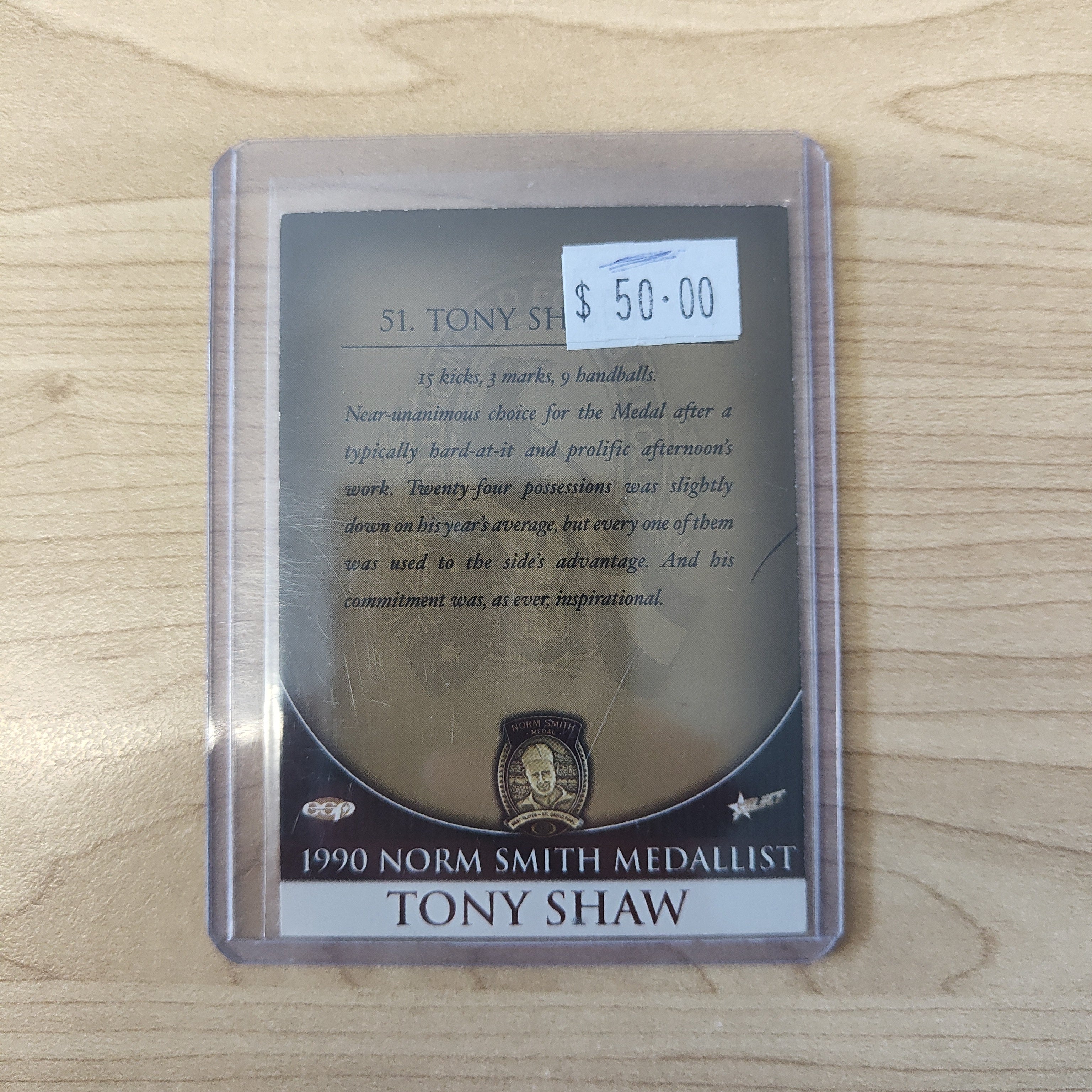 Select ESP Official AFL Collingwood Team Of The Century 1990 Norm Smith Medallist Tony Shaw Hand Signed Card - Image 2